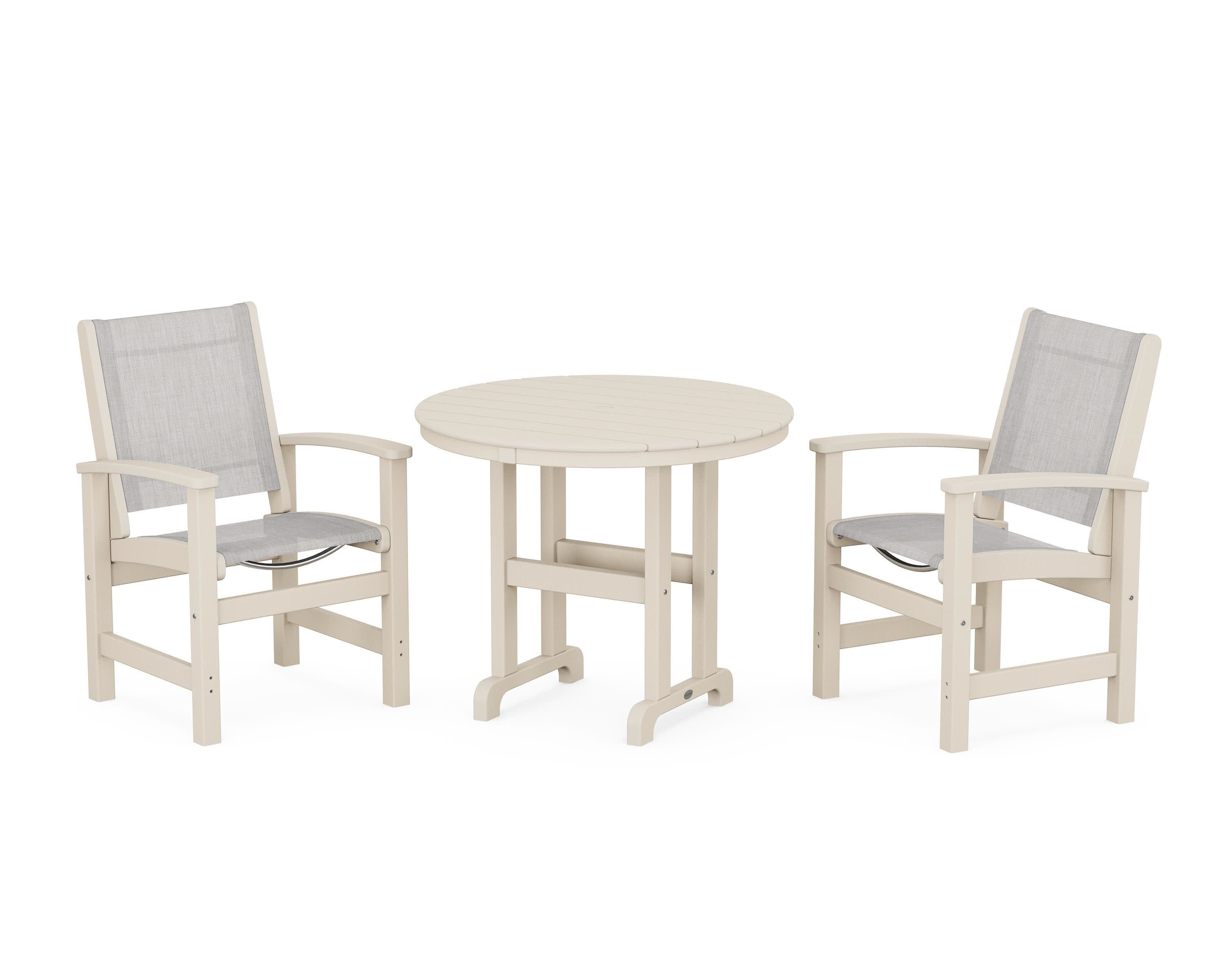 Coastal 3-Piece Round Dining Set in Sand / Parchment Sling