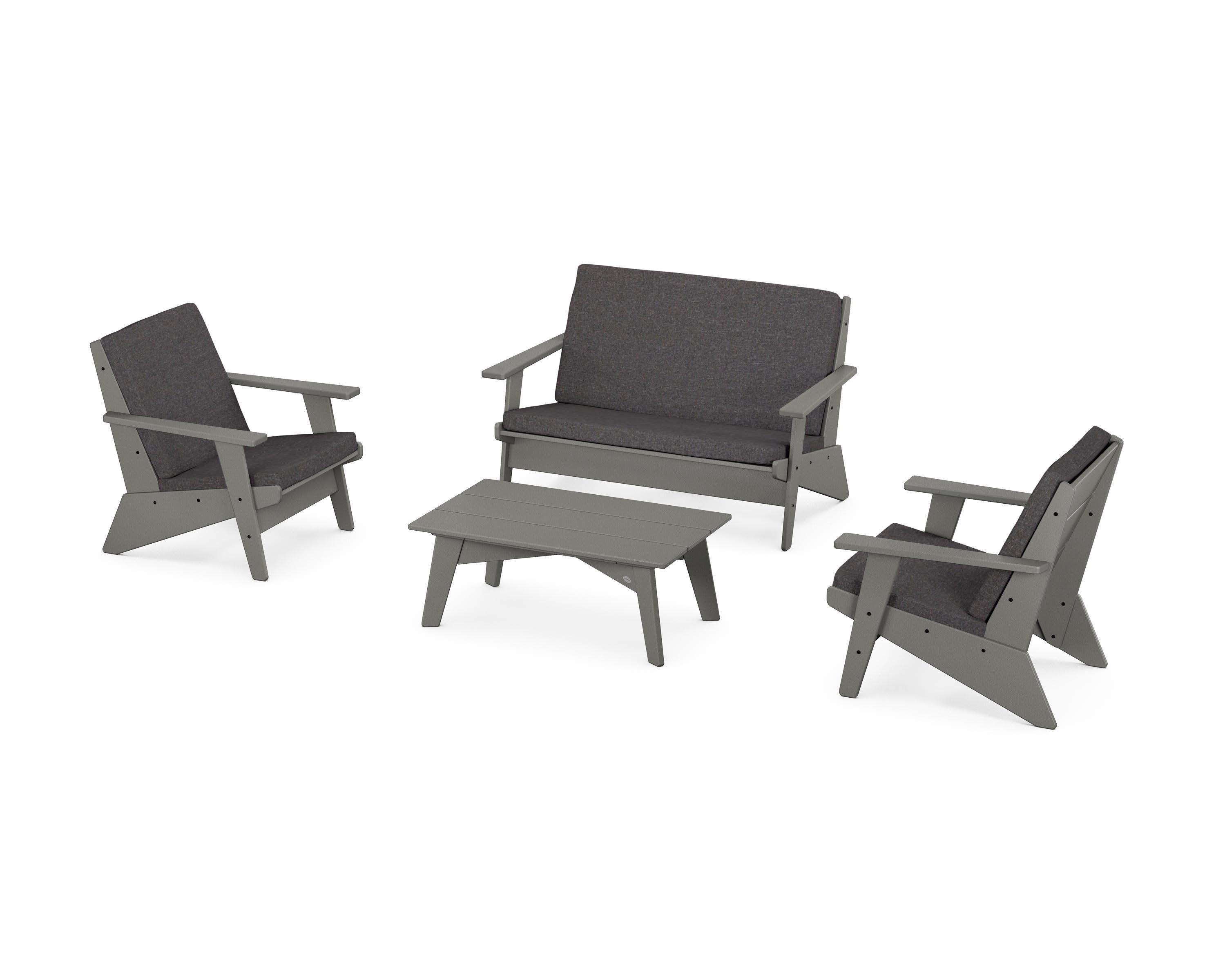 Riviera Modern Lounge 4-Piece Set in Slate Grey / Ash Charcoal