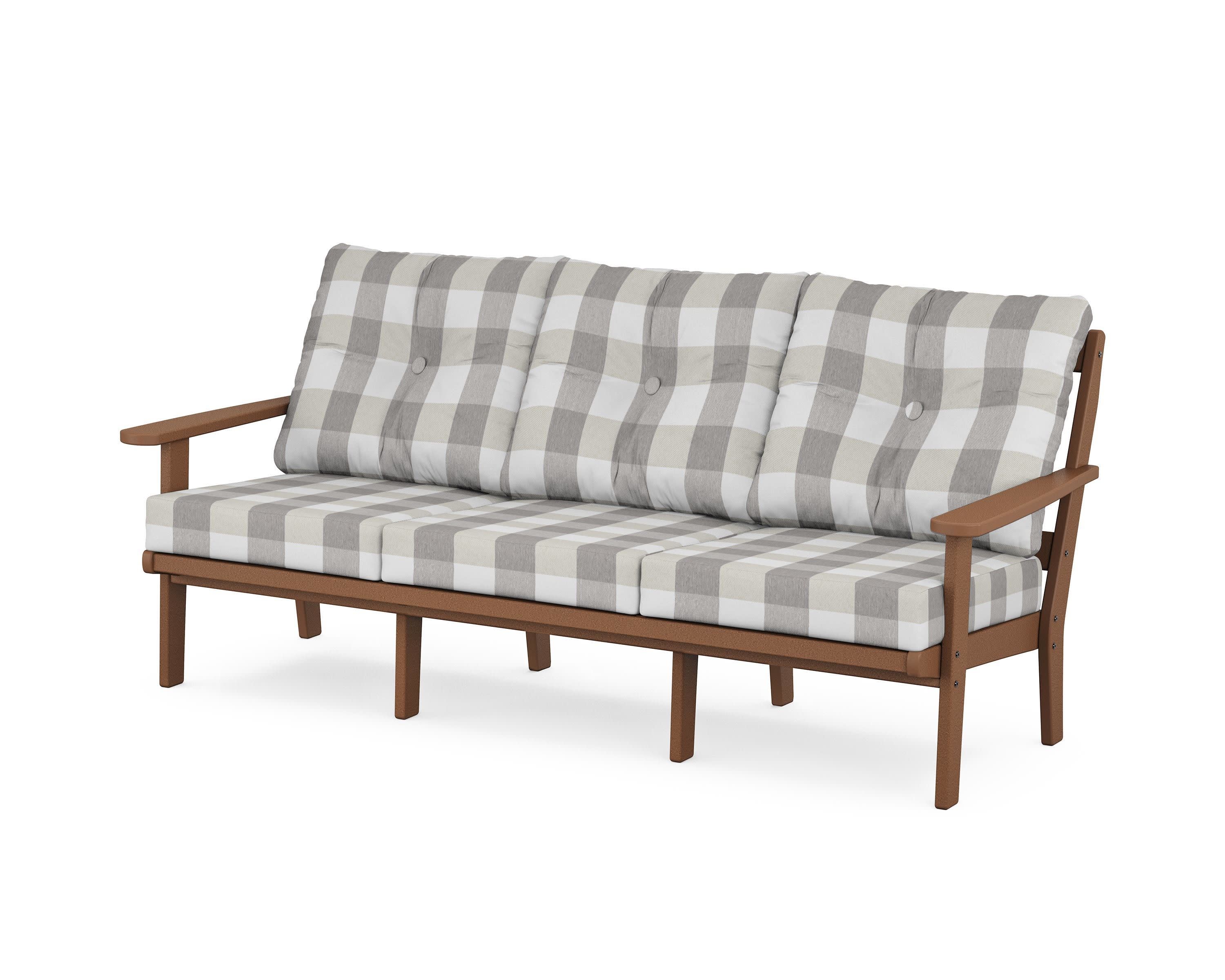 Mission Deep Seating Sofa in Teak / Buffalo Plaid Grey Mist