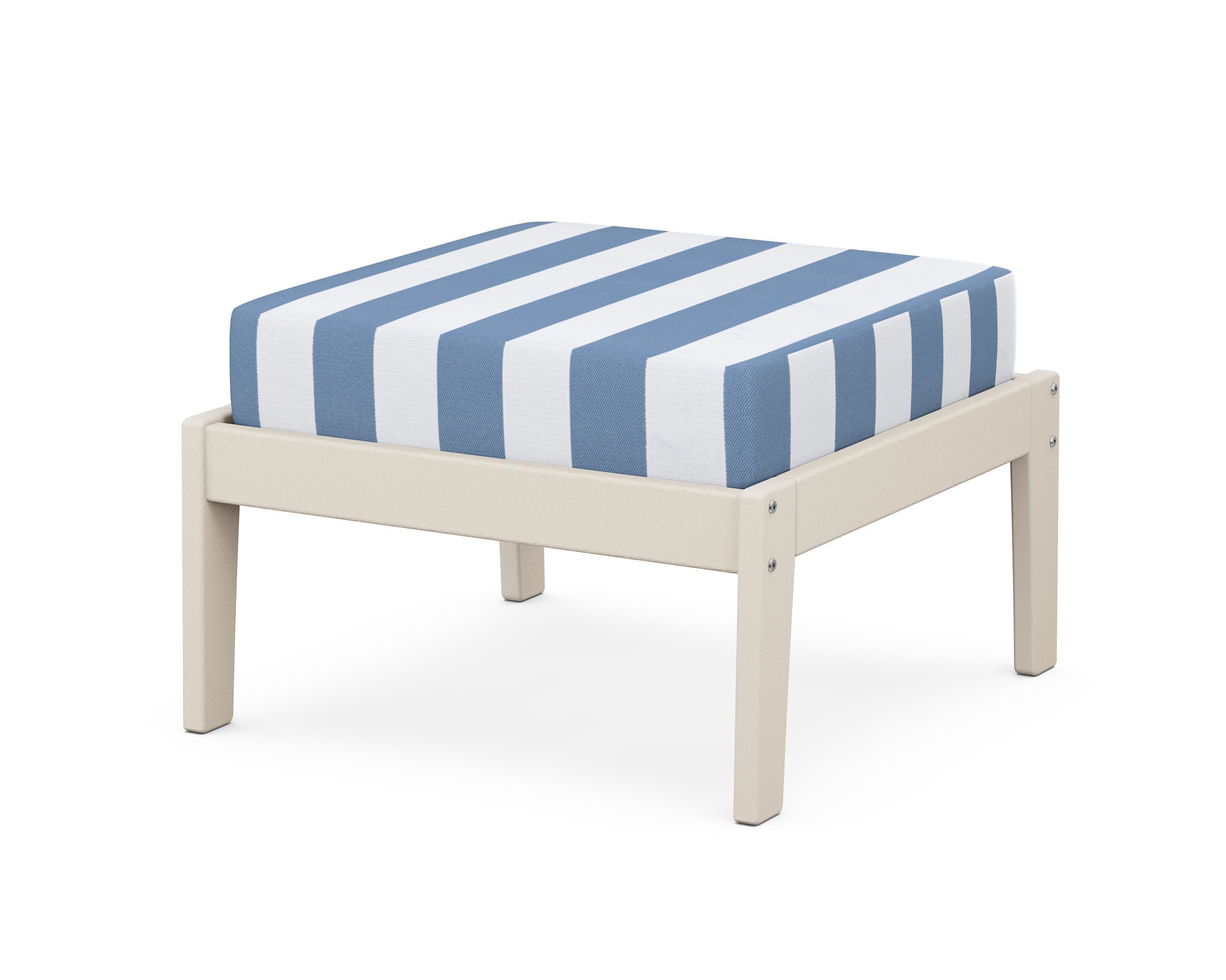 Deep Seating Ottoman in Sand / Cabana Stripe Sky Blue
