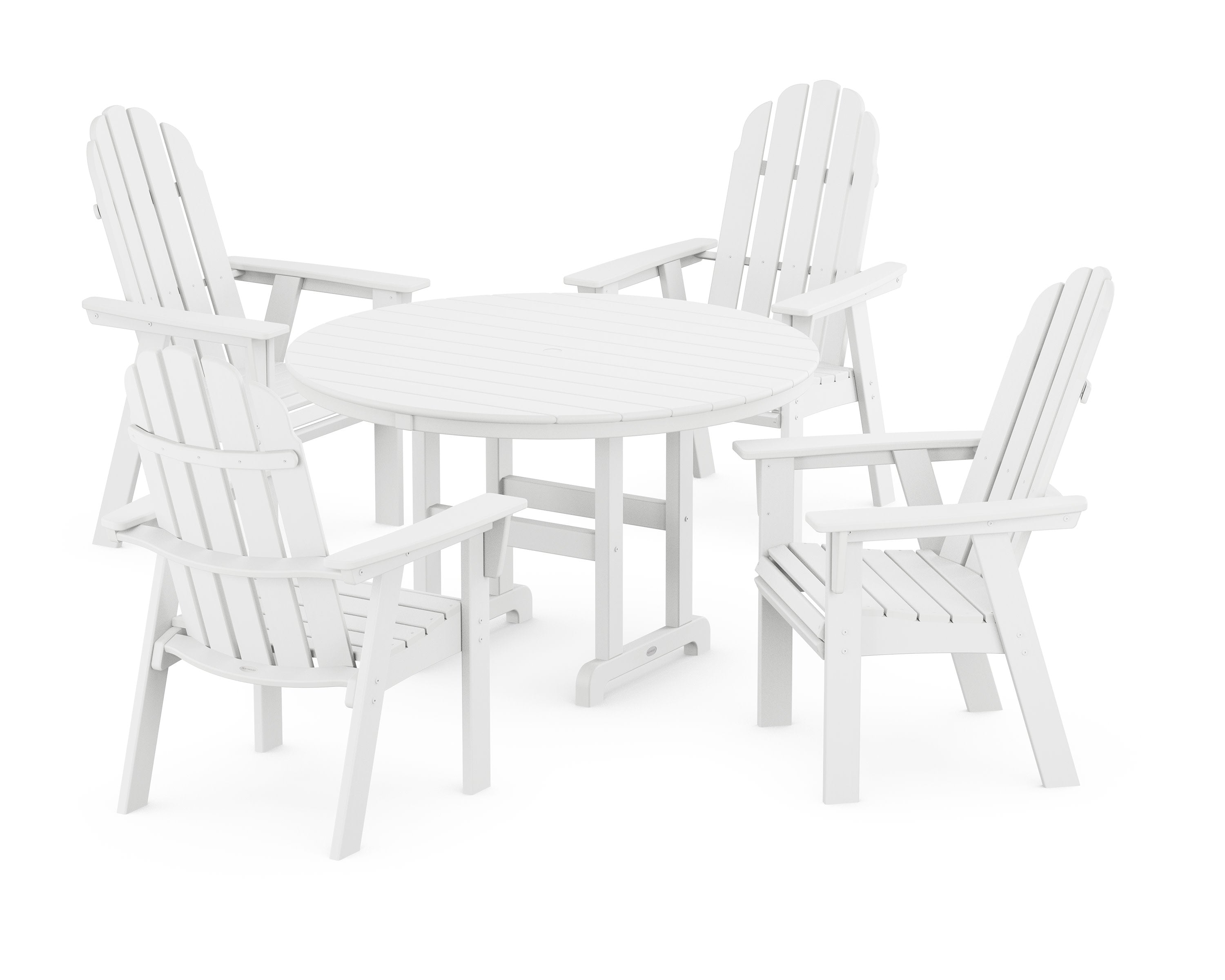 Vineyard Curveback Adirondack 5-Piece Round Farmhouse Dining Set in White