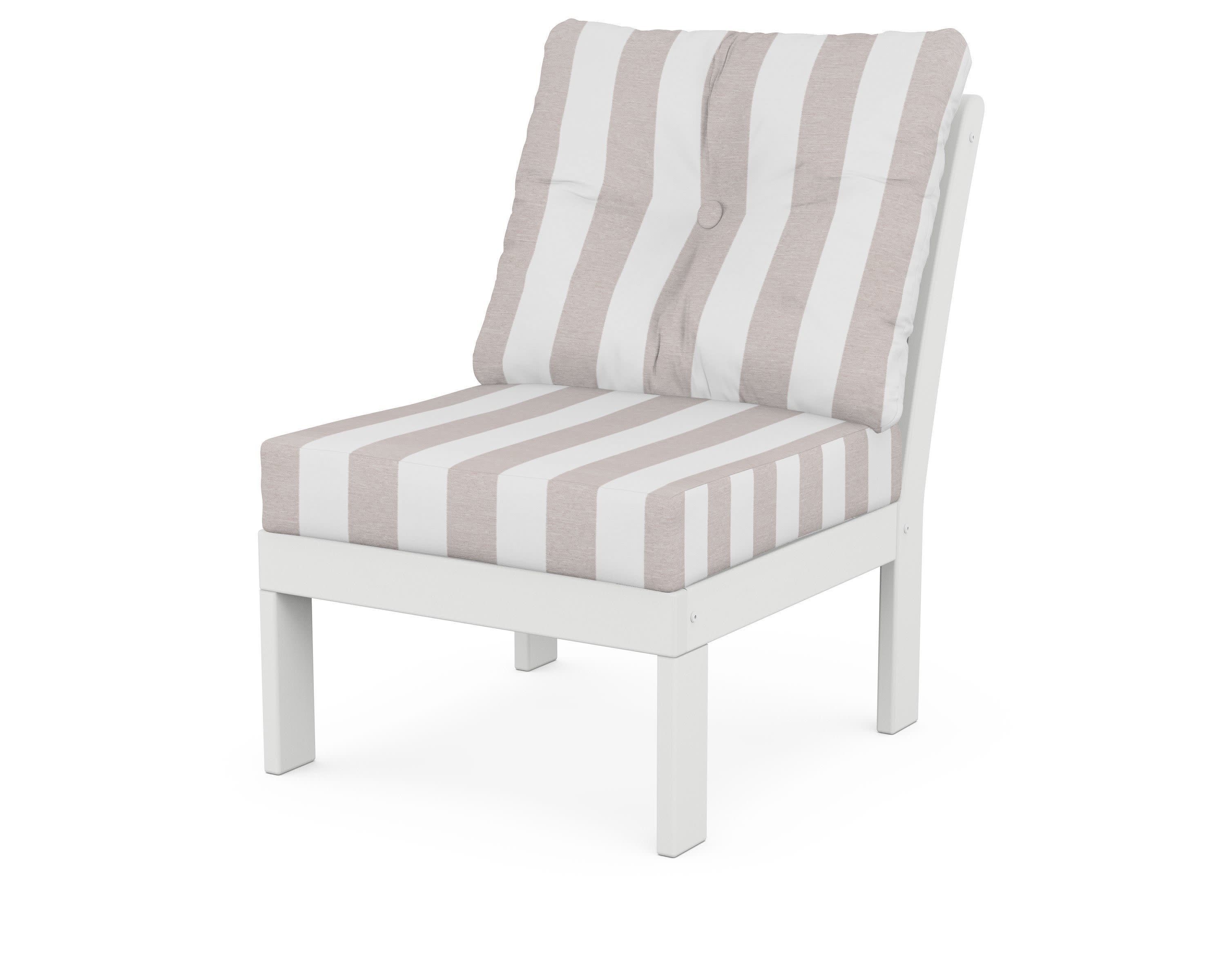 Vineyard Modular Armless Chair in White / Cabana Stripe Dune Burlap
