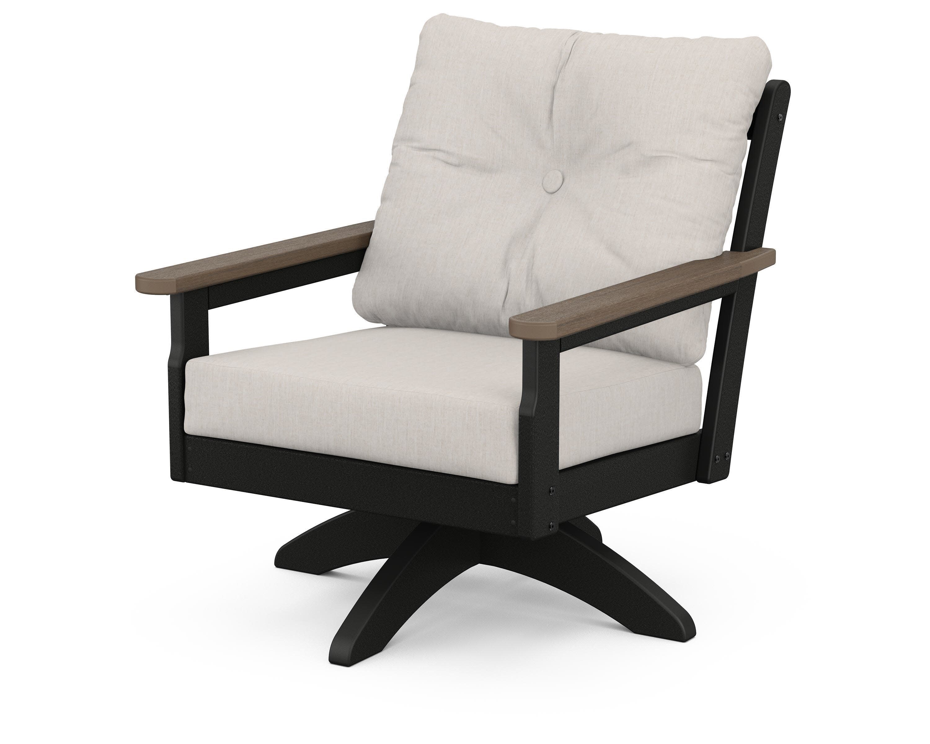 Vineyard Deep Seating Swivel Chair in Black / Kona / Cast Ash