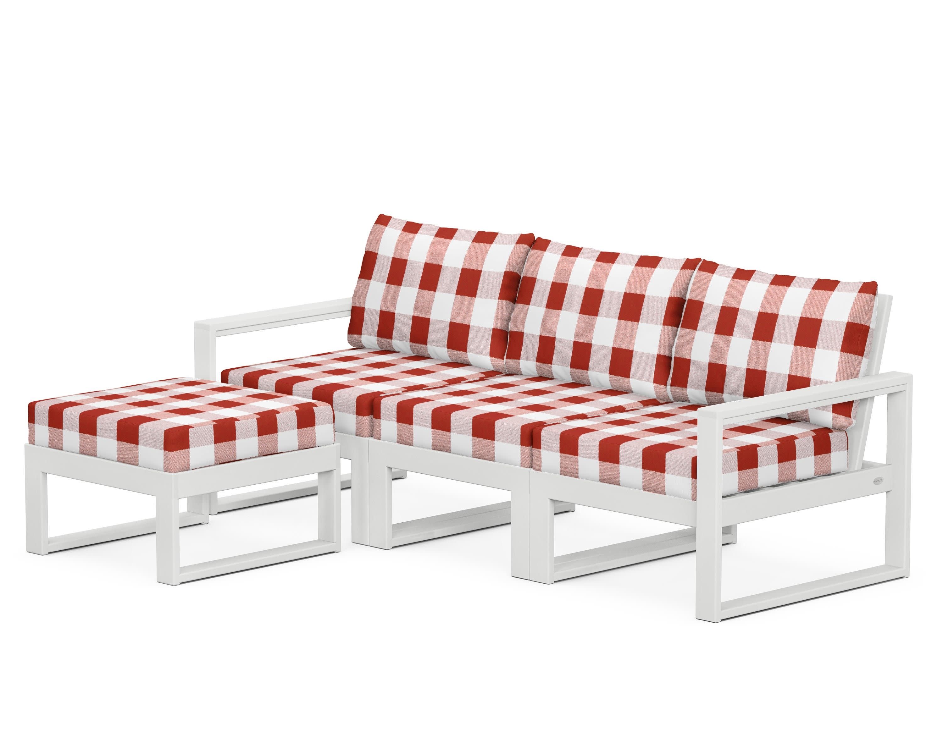 EDGE 4-Piece Modular Deep Seating Set with Ottoman in White / Buffalo Plaid Crimson