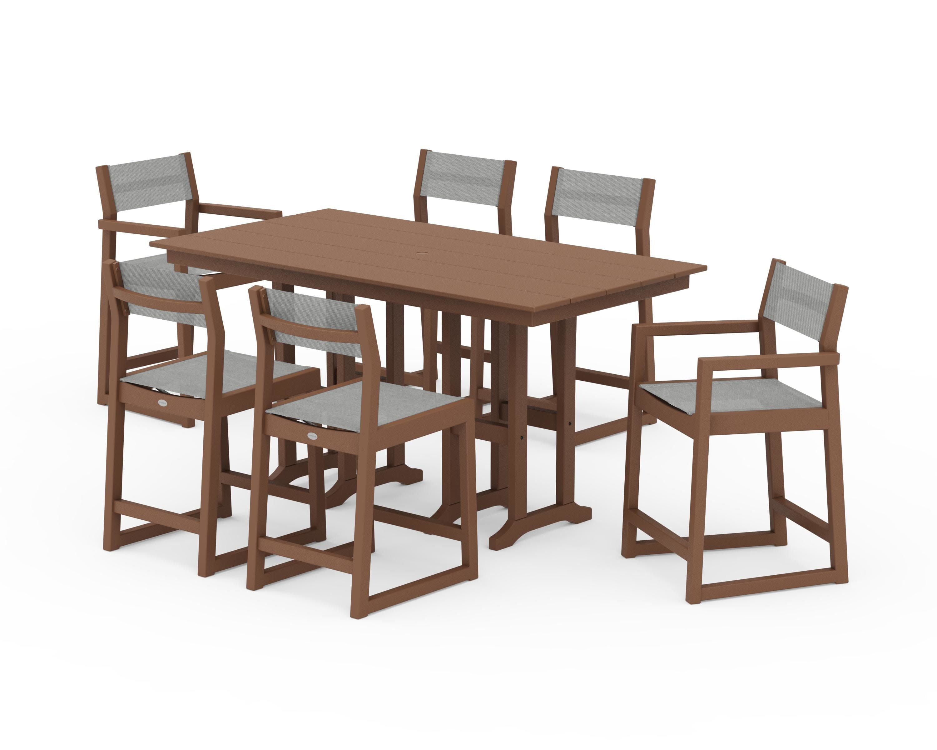 EDGE Sling 7-Piece Farmhouse Counter Set in Teak / Metallic Sling