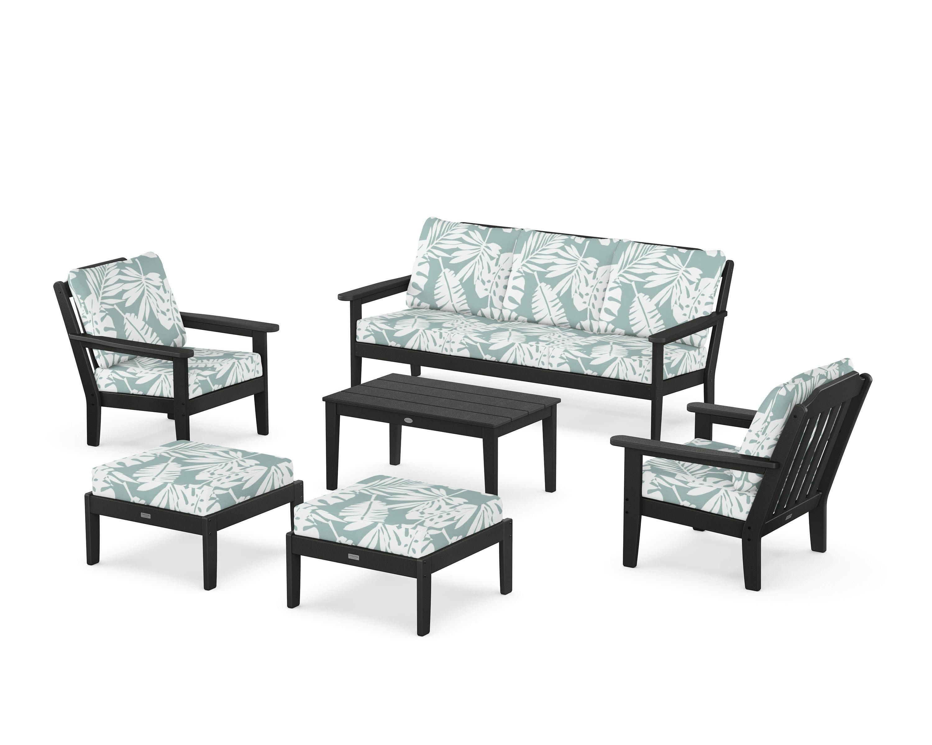 Cottage 6-Piece Lounge Sofa Set in Black / Leaf Glacier Spa