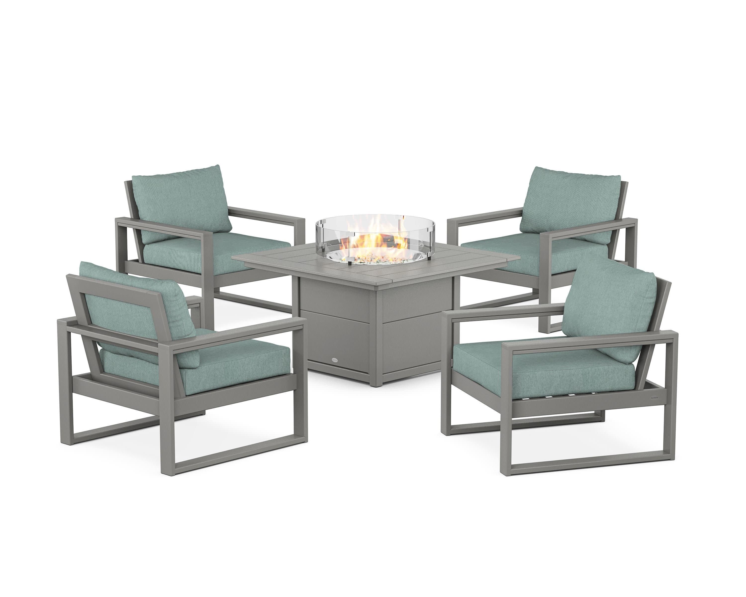 EDGE Sectional 5-Piece Deep Seating Set with Fire Pit Table in Slate Grey / Glacier Spa