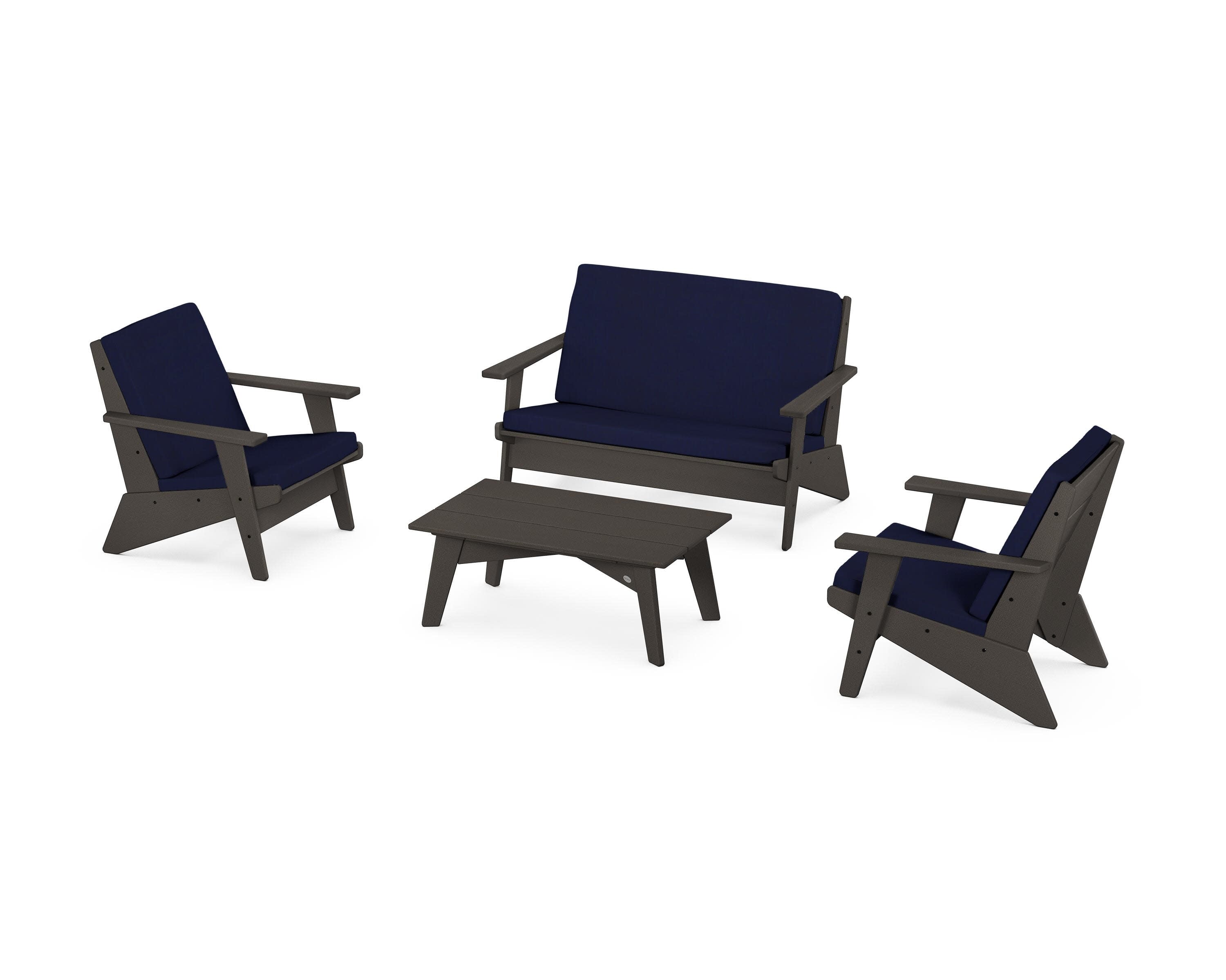 Riviera Modern Lounge 4-Piece Set in Vintage Coffee / Navy