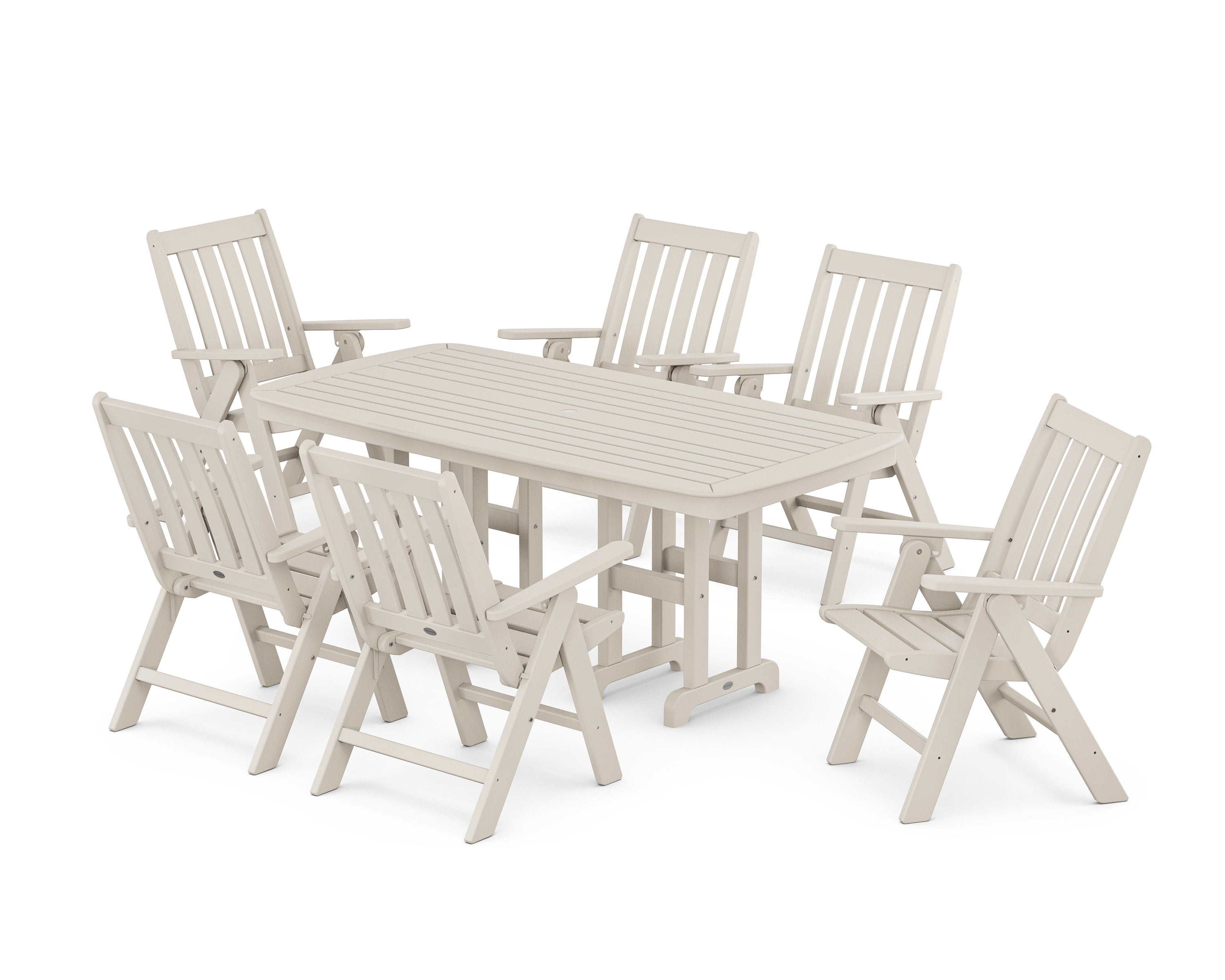 Vineyard Folding Chair 7-Piece Dining Set in Sand