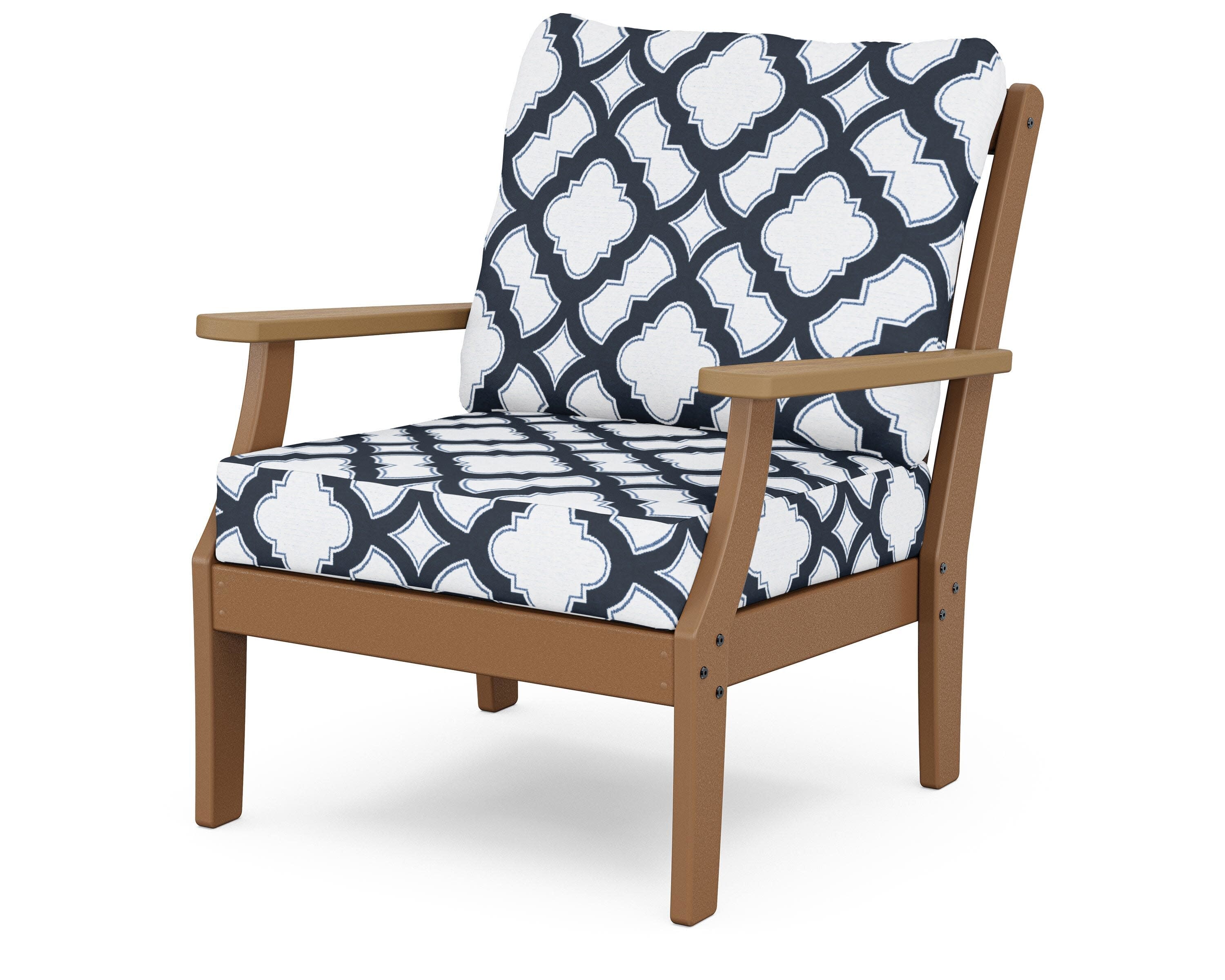 Braxton Deep Seating Chair in Teak / Natural / Trellis Marine Indigo