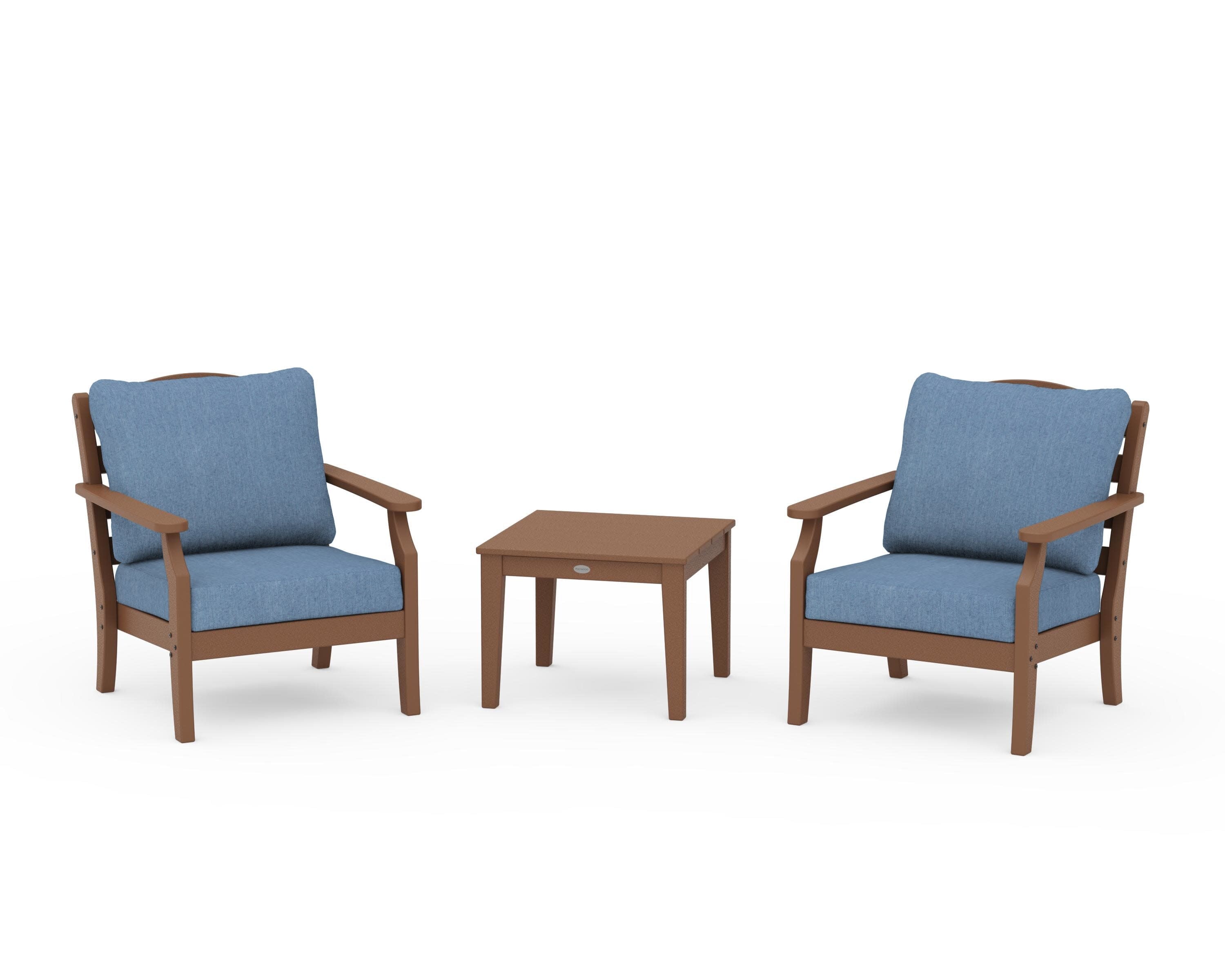 Savannah 3-Piece Deep Seating Set in Teak / Sky Blue