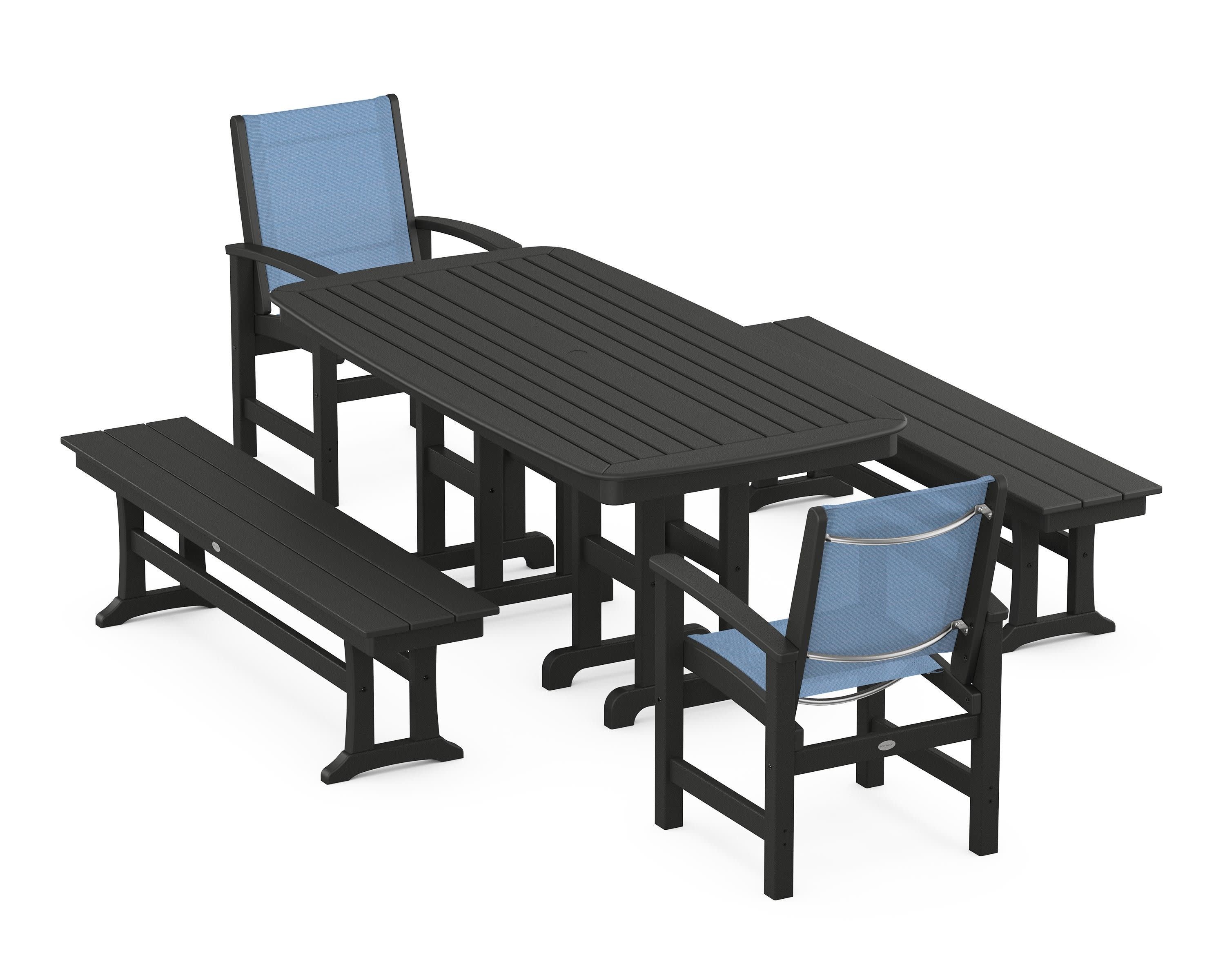 Coastal 5-Piece Dining Set in Black / Poolside Sling