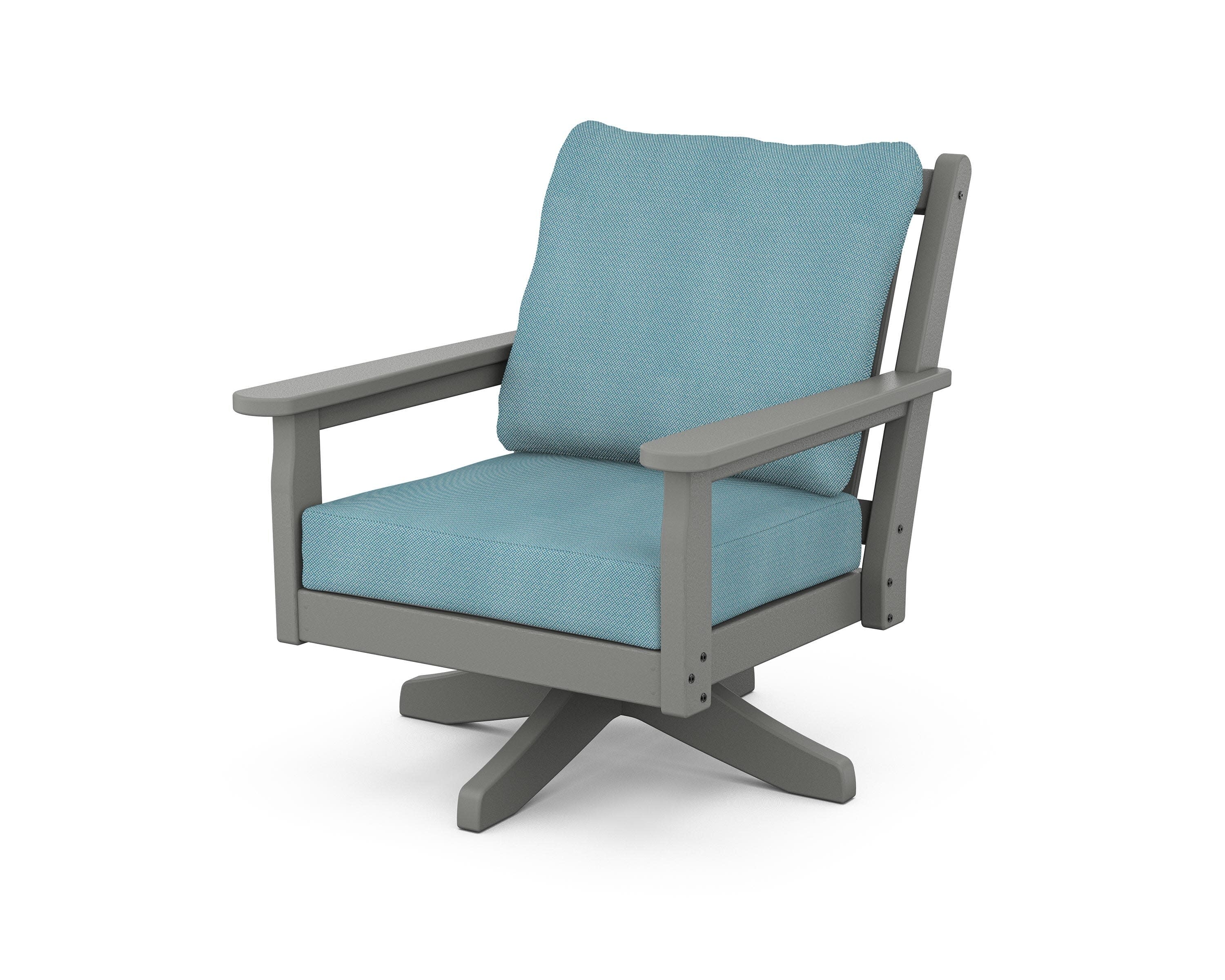 Chippendale Deep Seating Swivel Chair in Slate Grey / Lattice Sky Blue