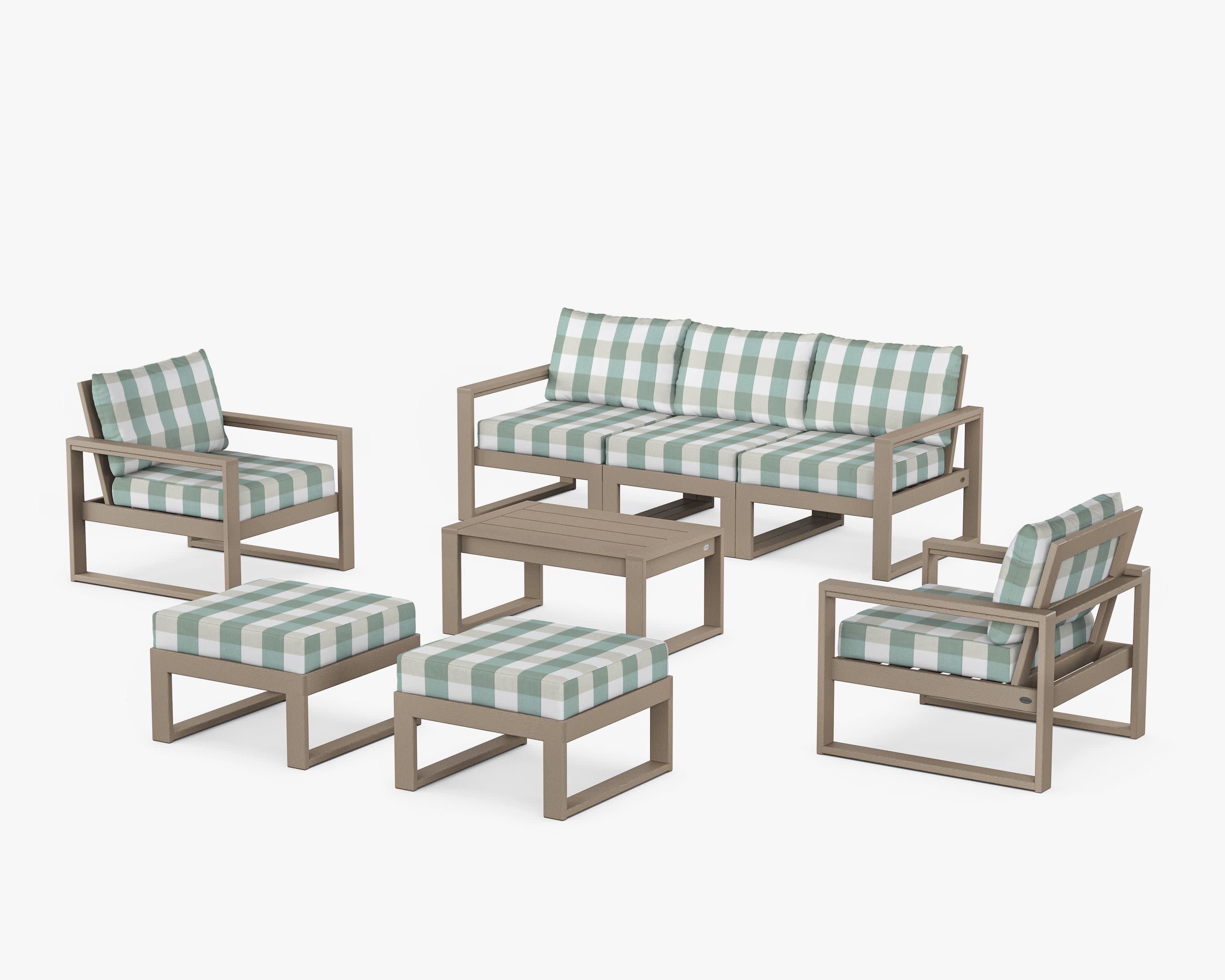 EDGE Sectional 8-Piece Lounge Sofa Set in Vintage Sahara / Buffalo Plaid Glacier Spa