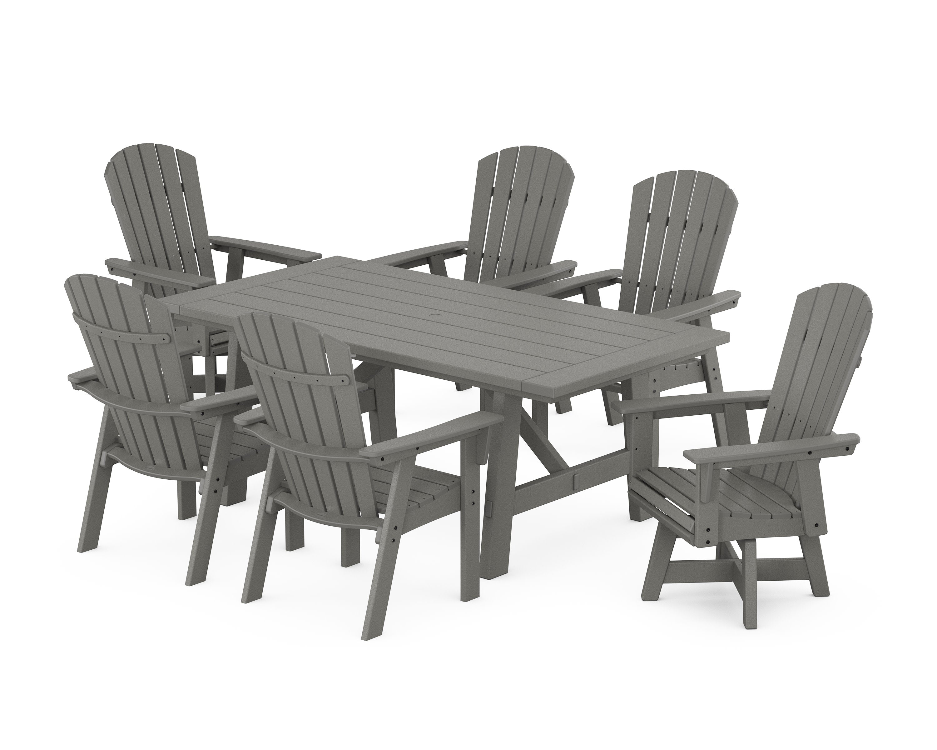 Nautical Curveback Adirondack Swivel Chair 7-Piece Rustic Farmhouse Dining Set in Slate Grey
