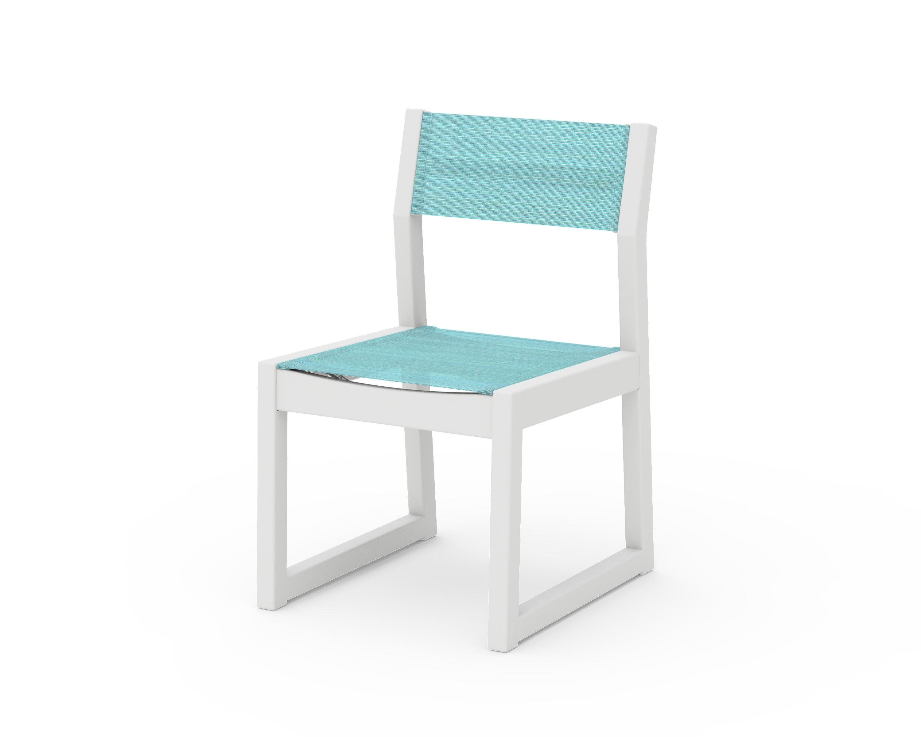 EDGE Sling Dining Side Chair in White / Dupioni Aquamarine Sling