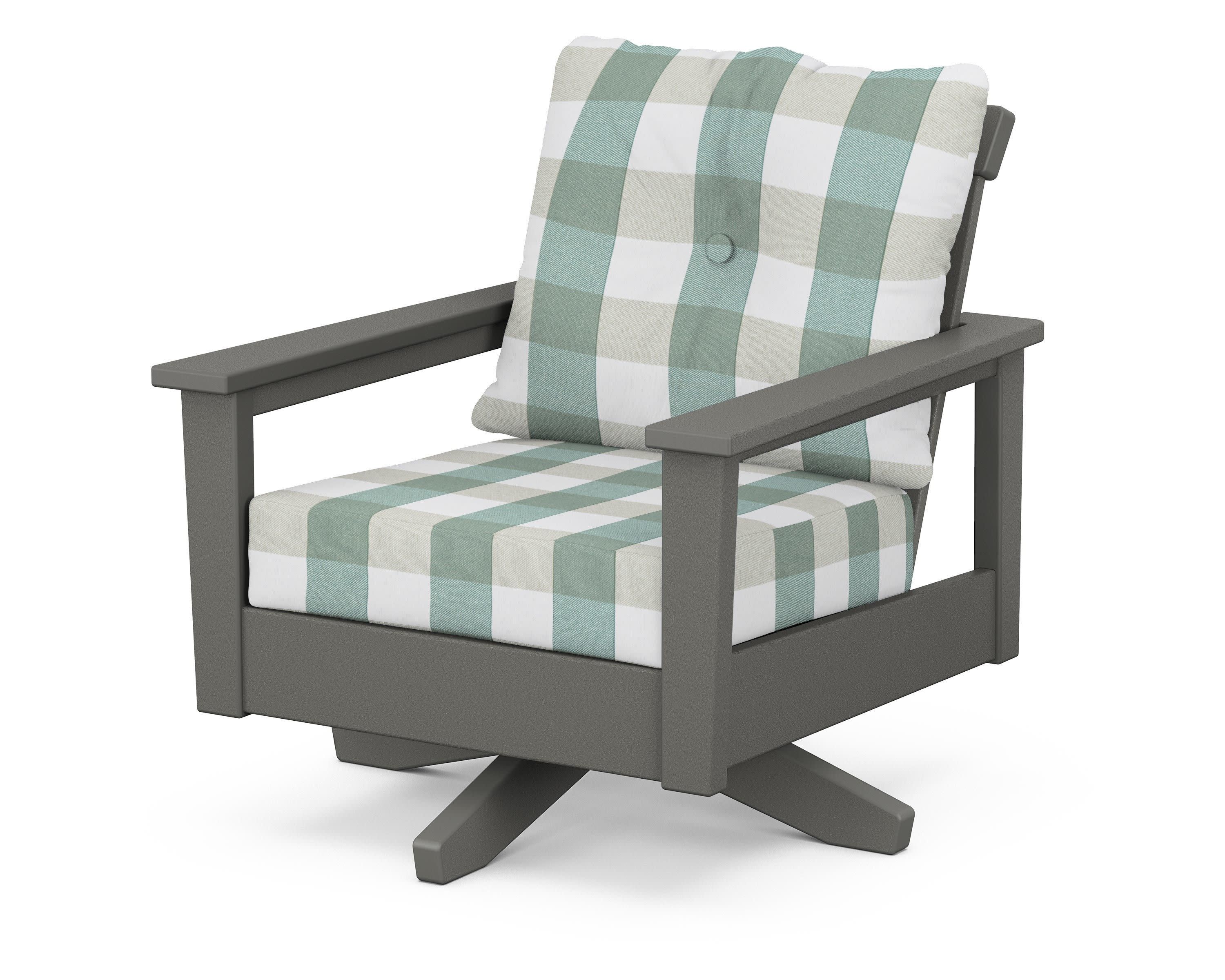 Prescott Deep Seating Swivel Chair in Slate Grey / Buffalo Plaid Glacier Spa