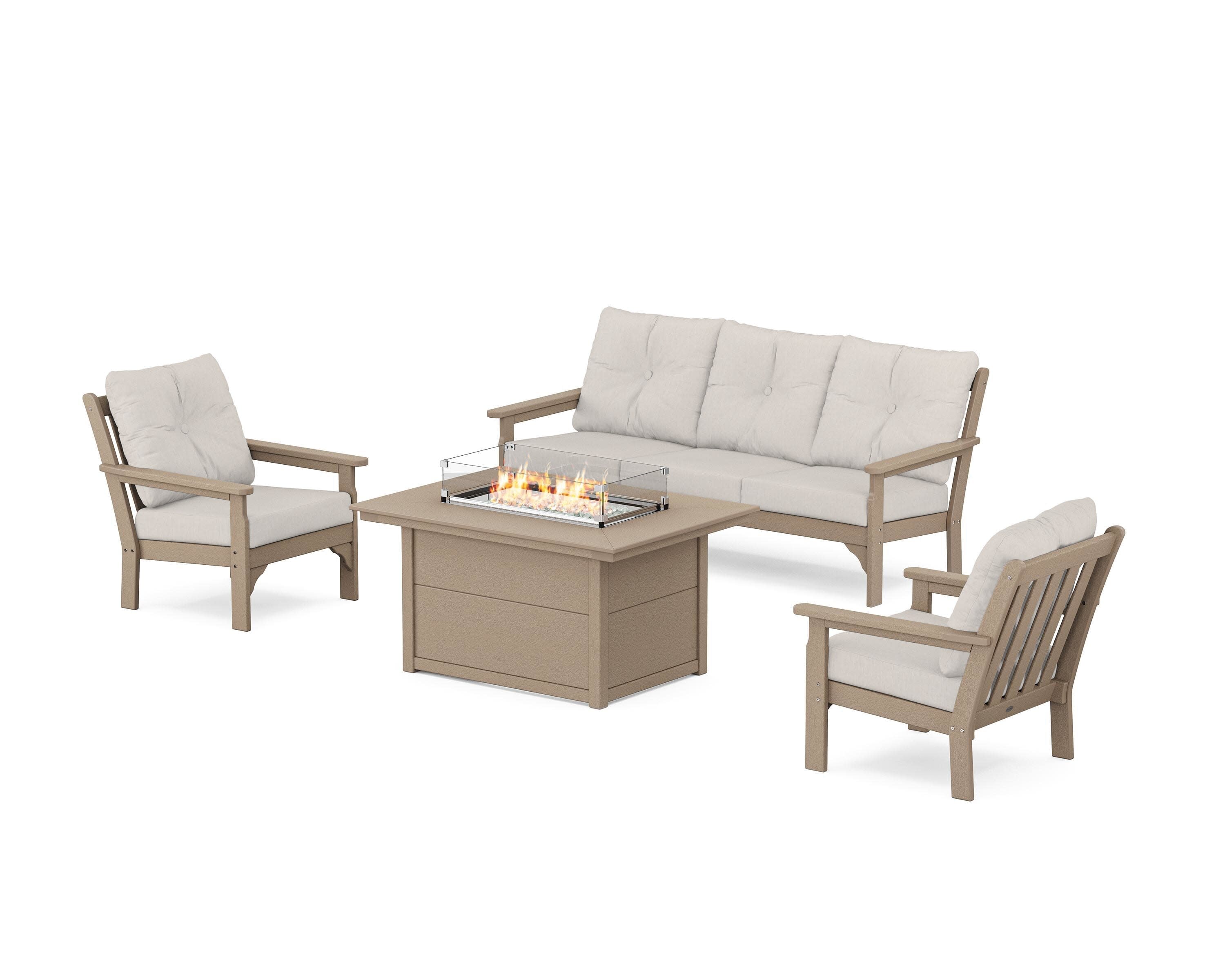 Vineyard Deep Seating Fire Pit Table Set in Vintage Sahara / Cast Ash