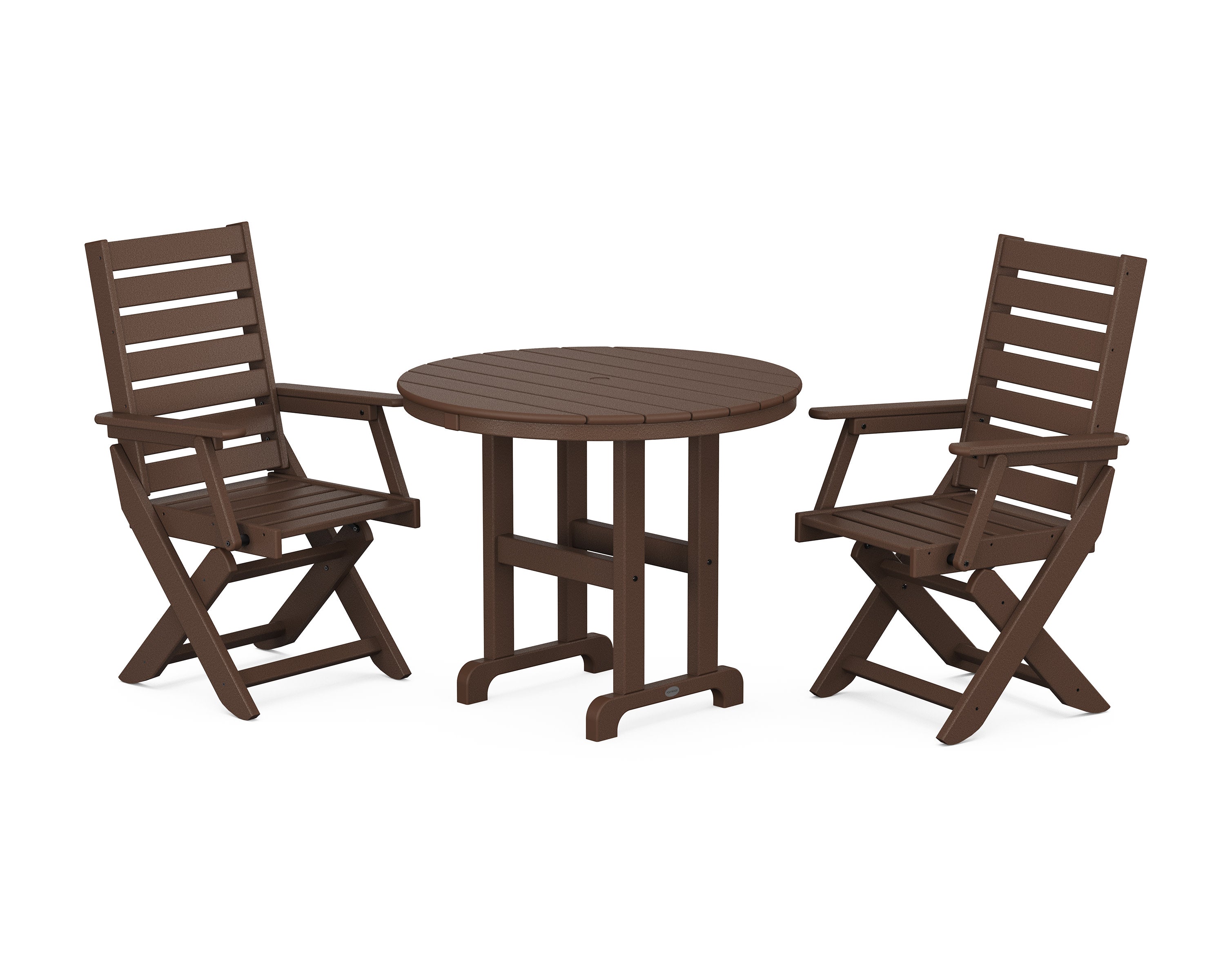 Captain Folding Chair 3-Piece Round Dining Set in Mahogany