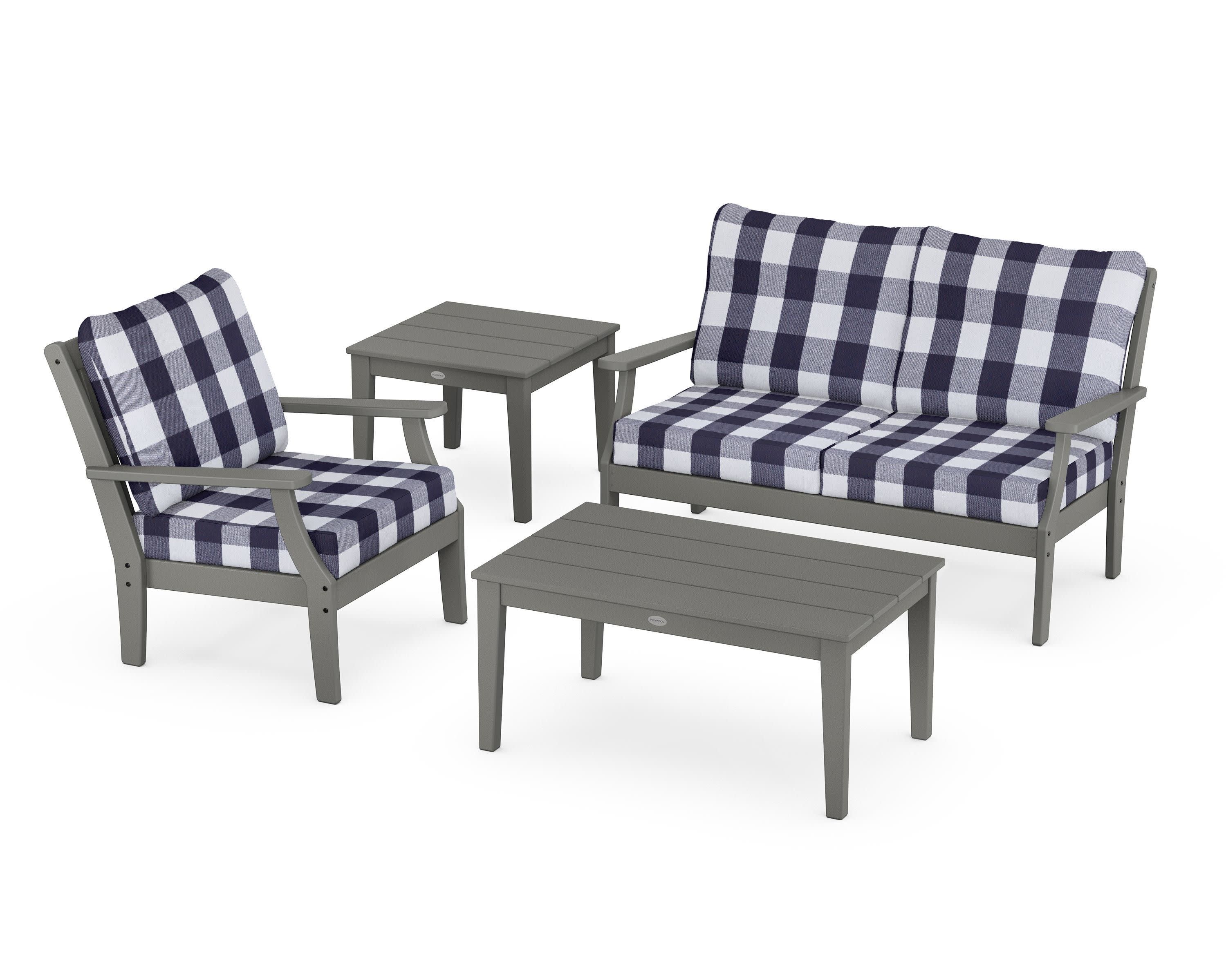 Braxton 4-Piece Deep Seating Set in Slate Grey / Buffalo Plaid Navy