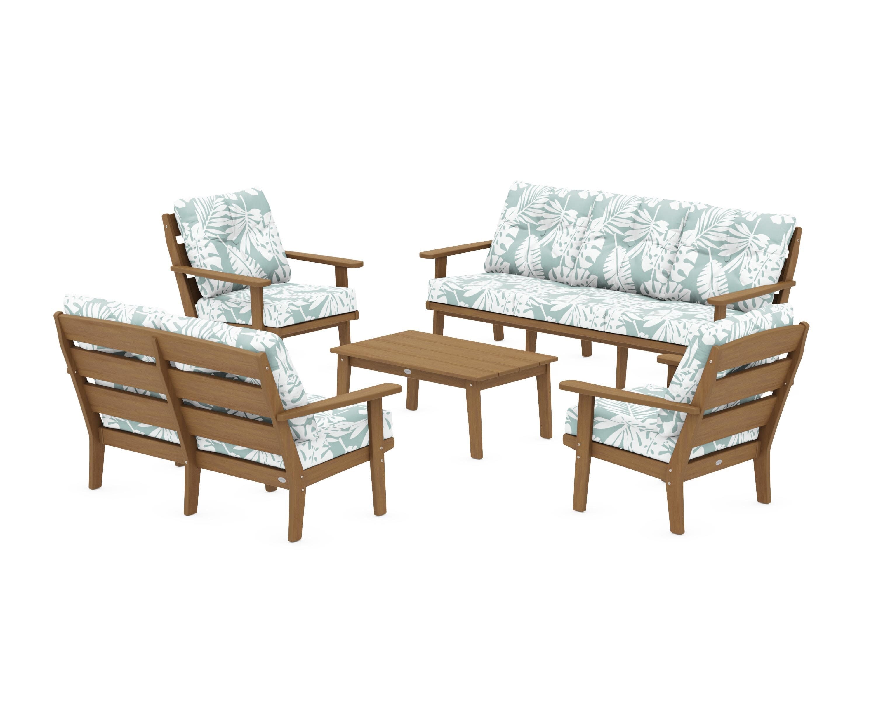 Lakeside 5-Piece Lounge Sofa Set in Natural / Leaf Glacier Spa