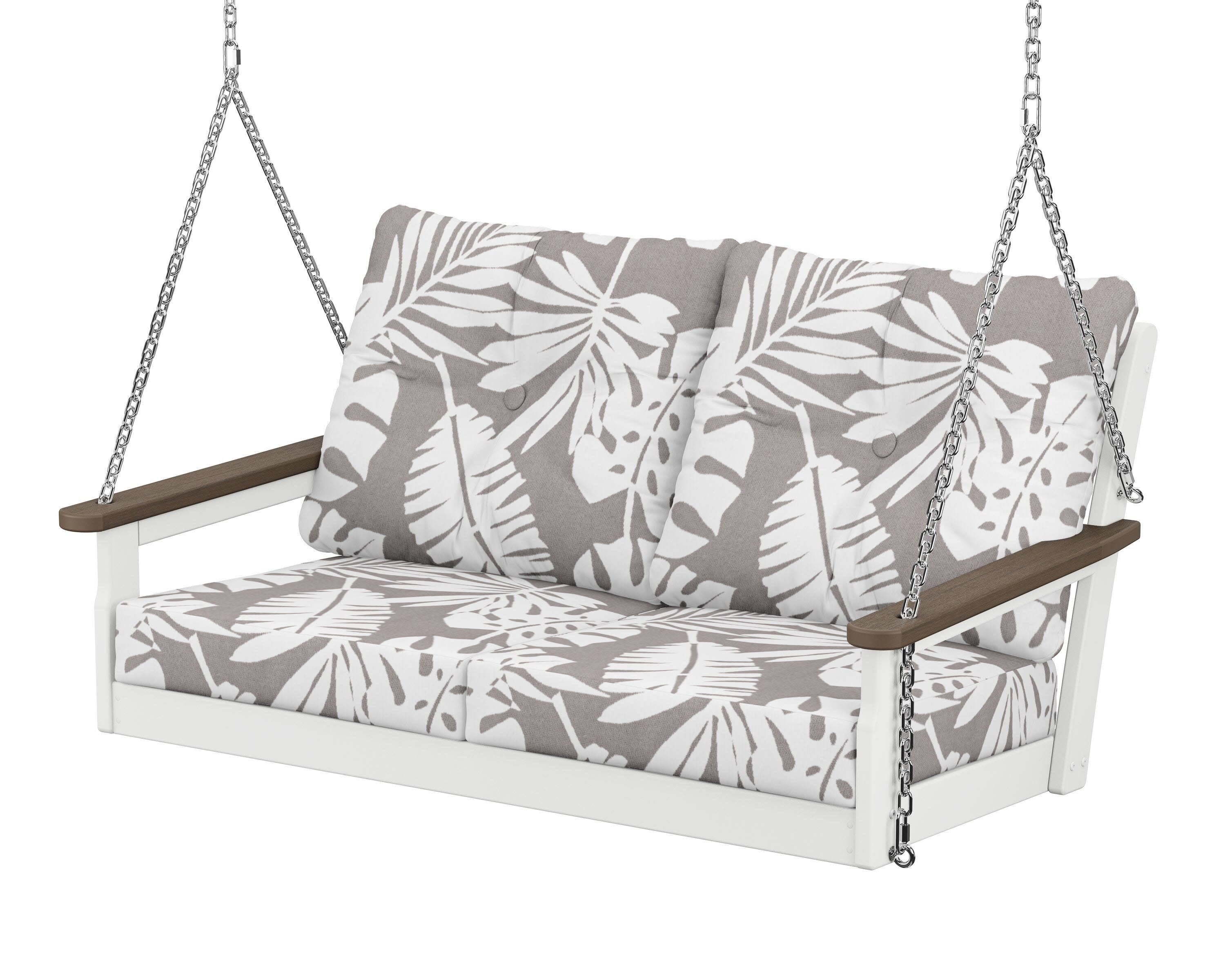 Vineyard Deep Seating Swing in White / Kona / Leaf Grey Mist