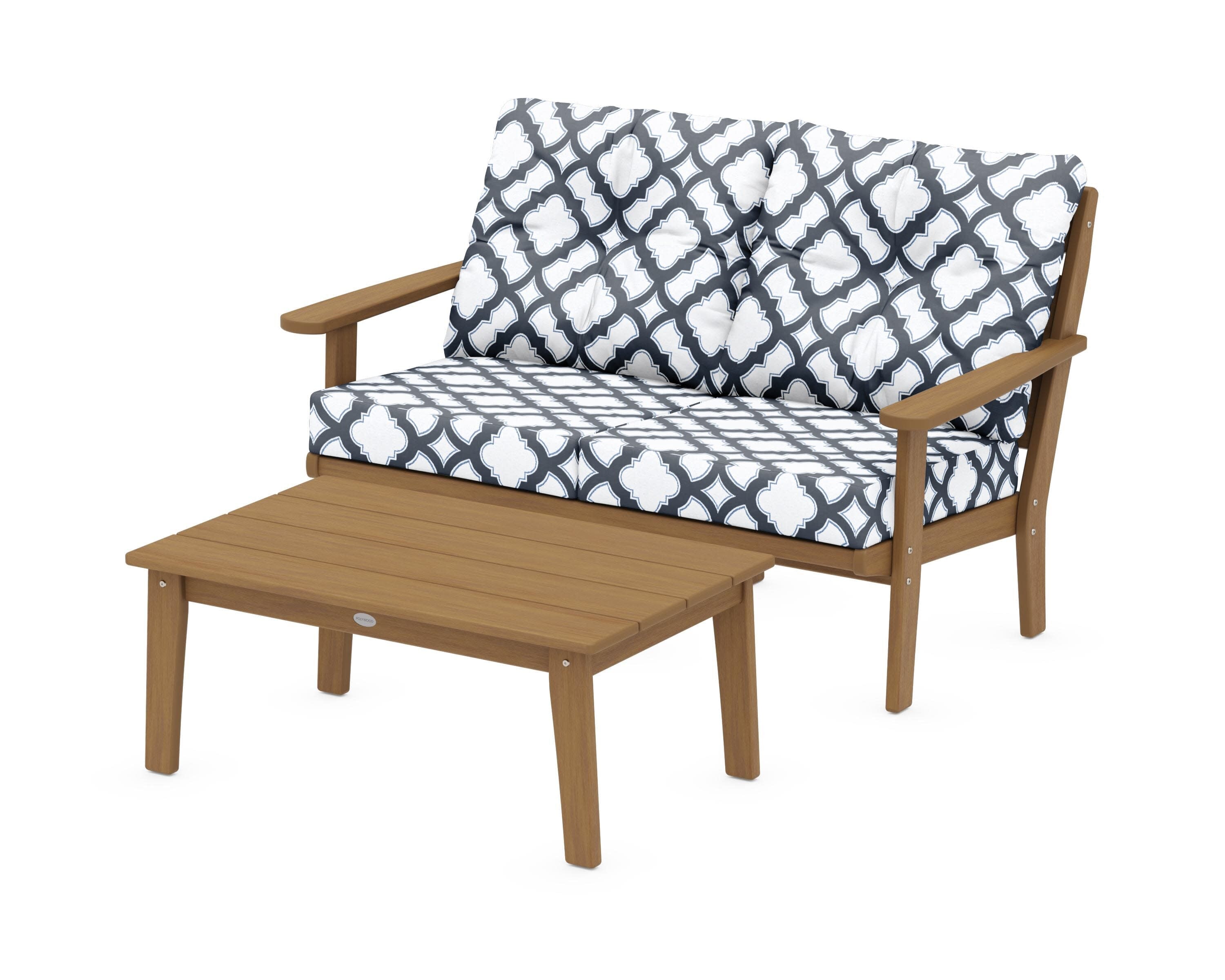 Lakeside 2-Piece Lounge Loveseat Set in Natural / Trellis Marine Indigo