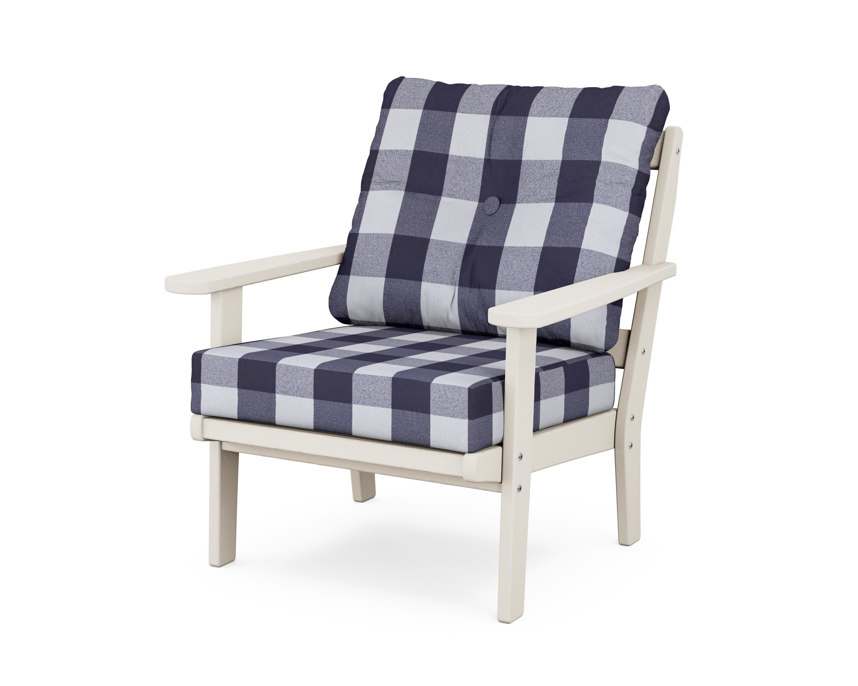 Mission Deep Seating Chair in Sand / Buffalo Plaid Navy