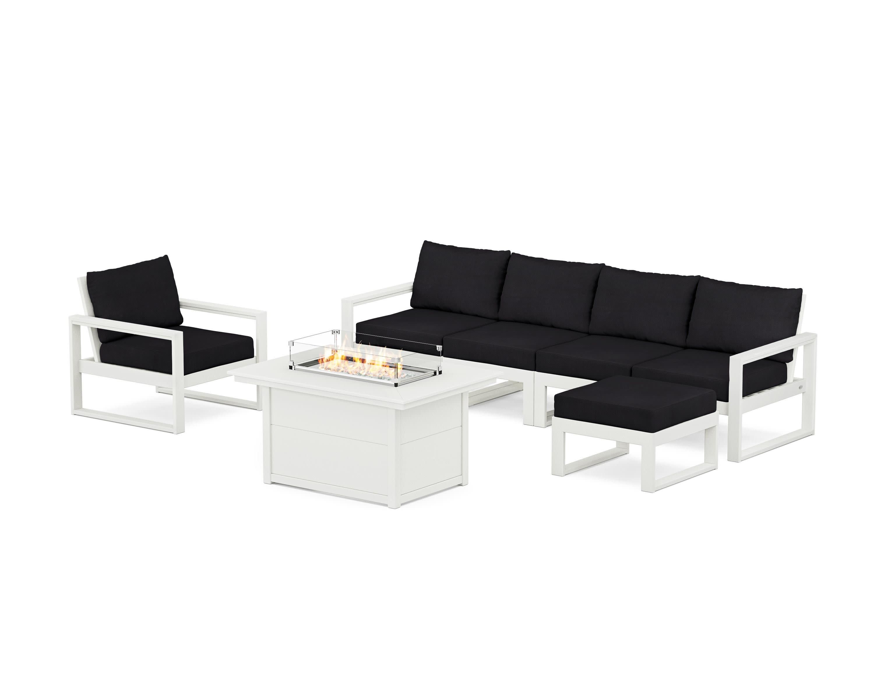 EDGE Sectional Lounge and Fire Pit Set in Vintage White / Midnight Linen