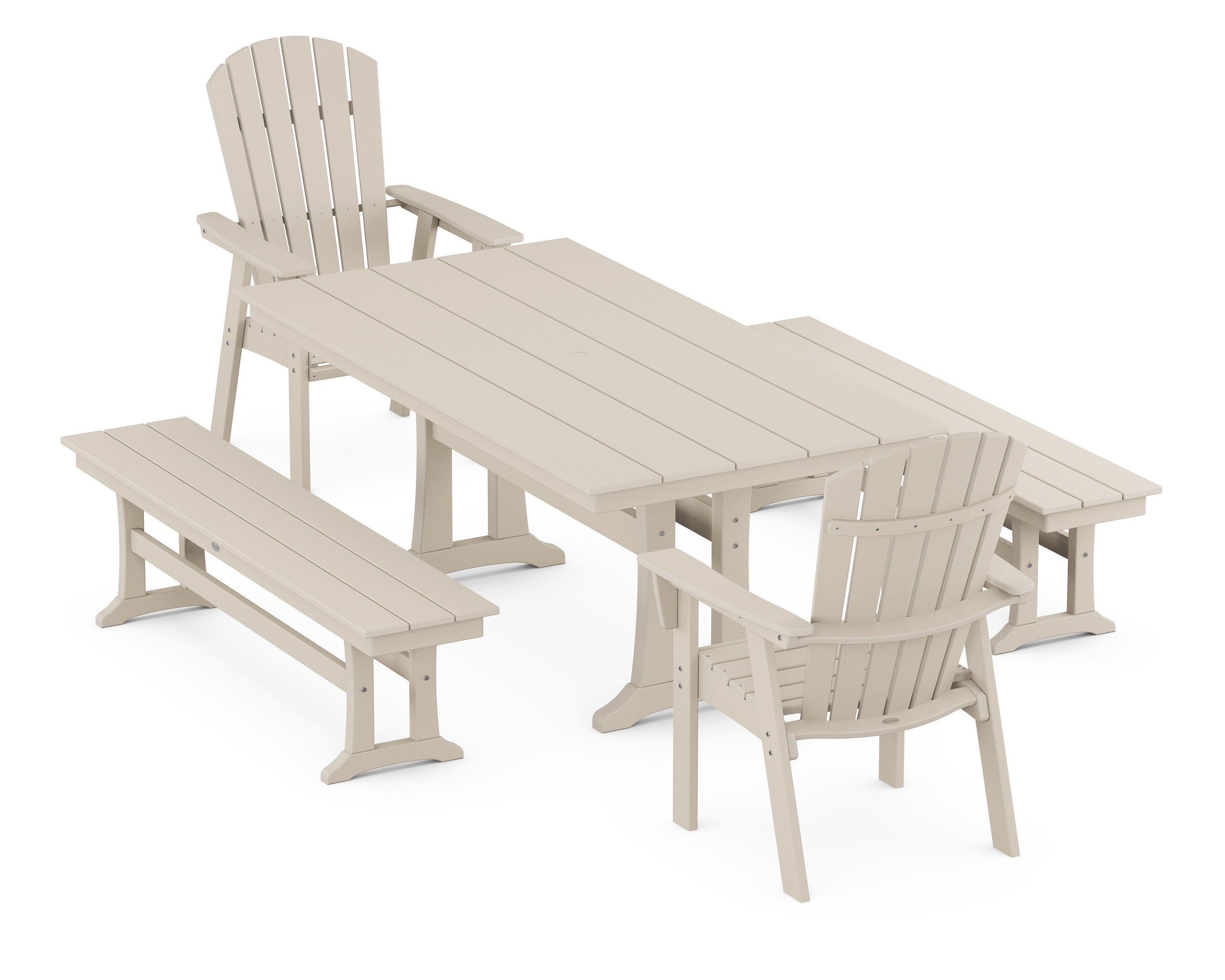 Nautical Adirondack 5-Piece Farmhouse Dining Set With Trestle Legs in Sand