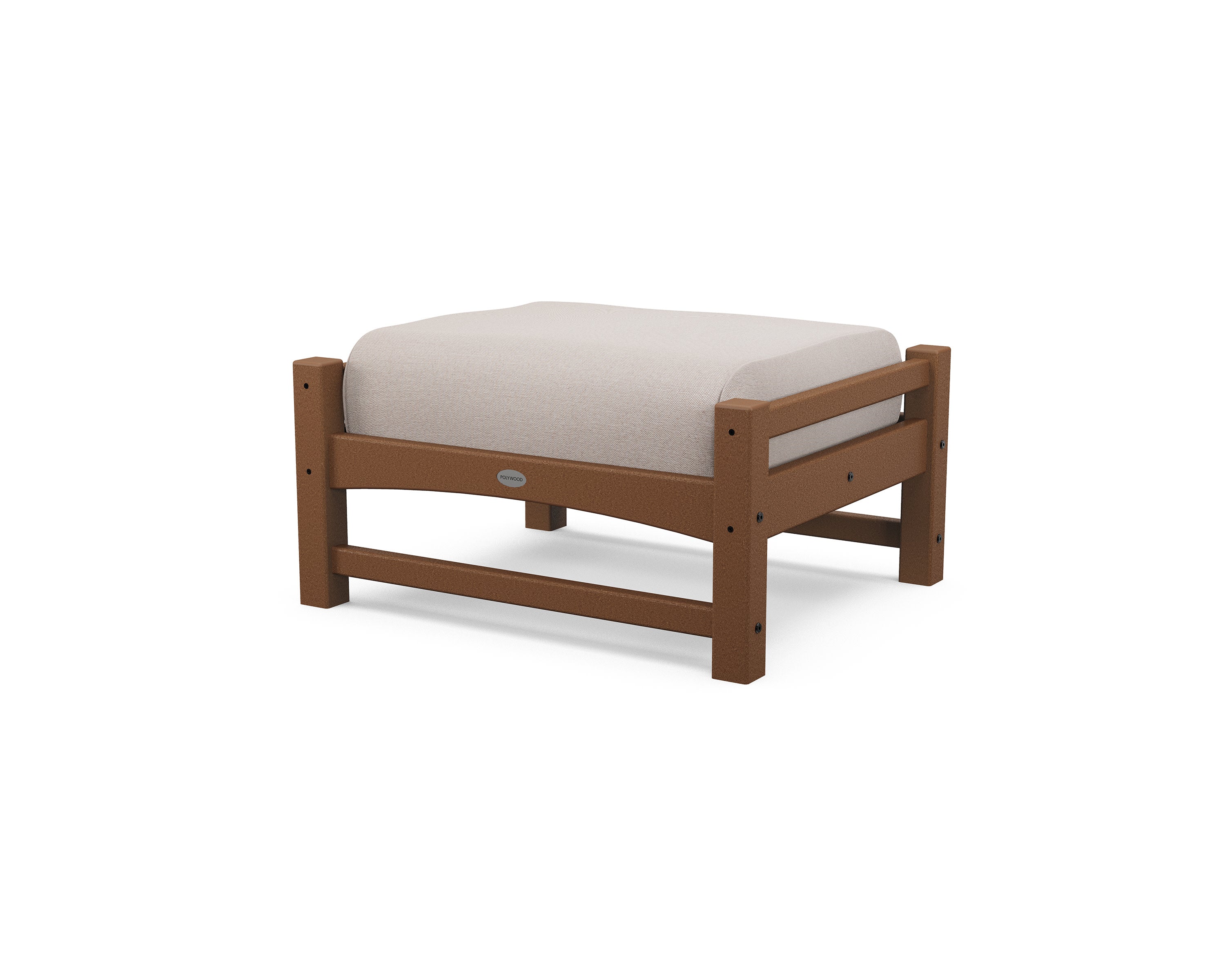 Club Ottoman in Teak / Dune Burlap