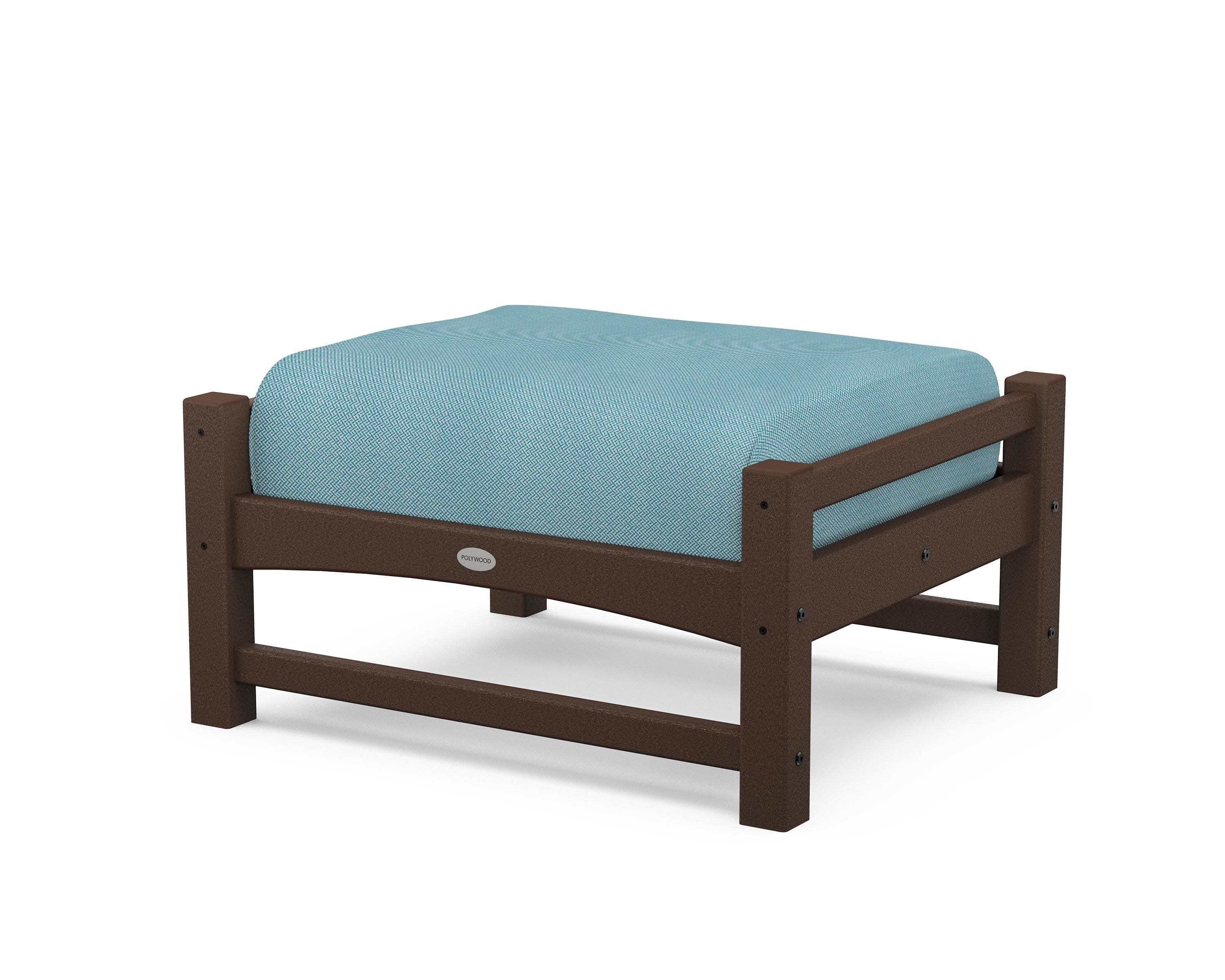 Club Ottoman in Mahogany / Lattice Sky Blue