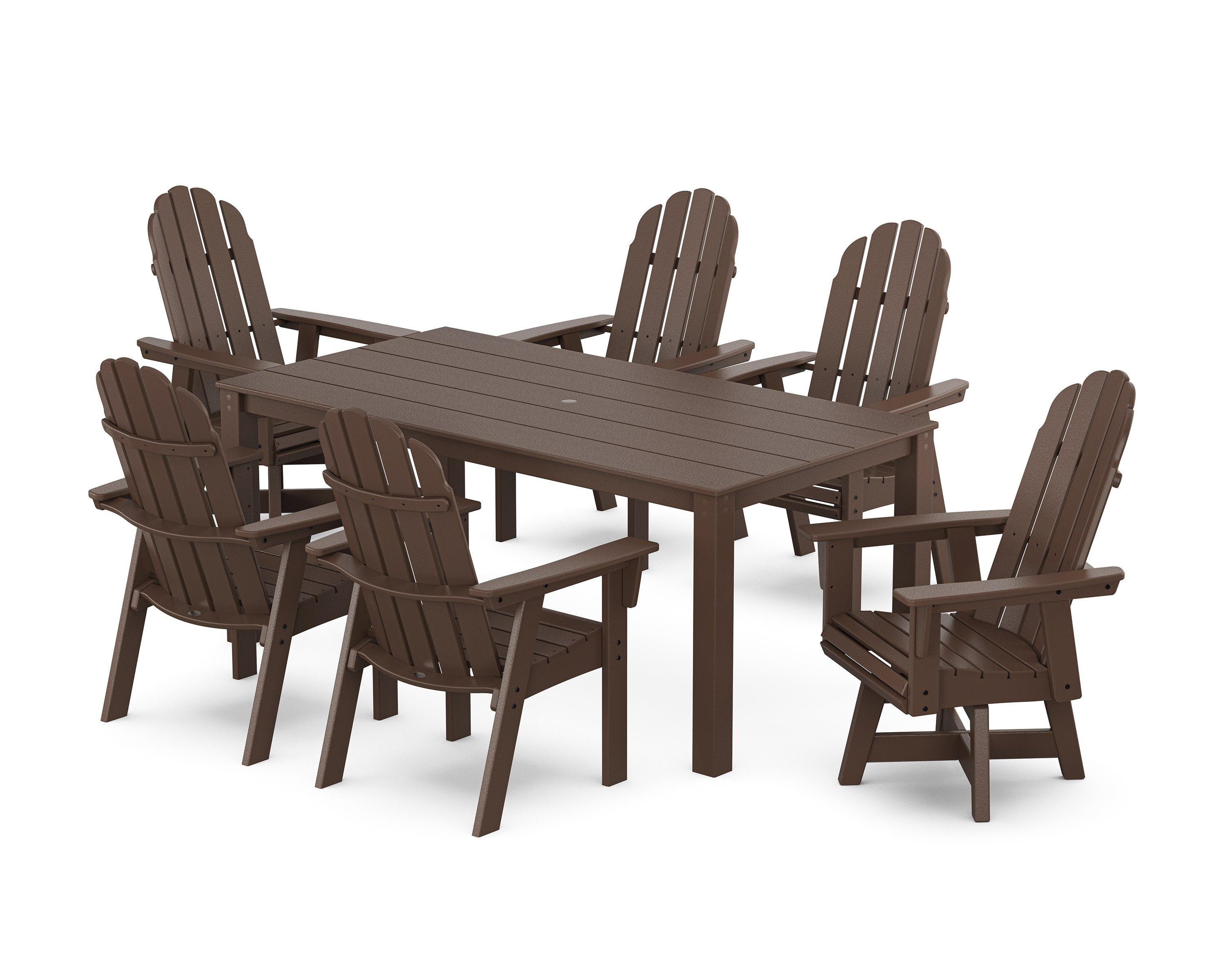 Vineyard Curveback Adirondack 7-Piece Parsons Swivel Dining Set in Mahogany