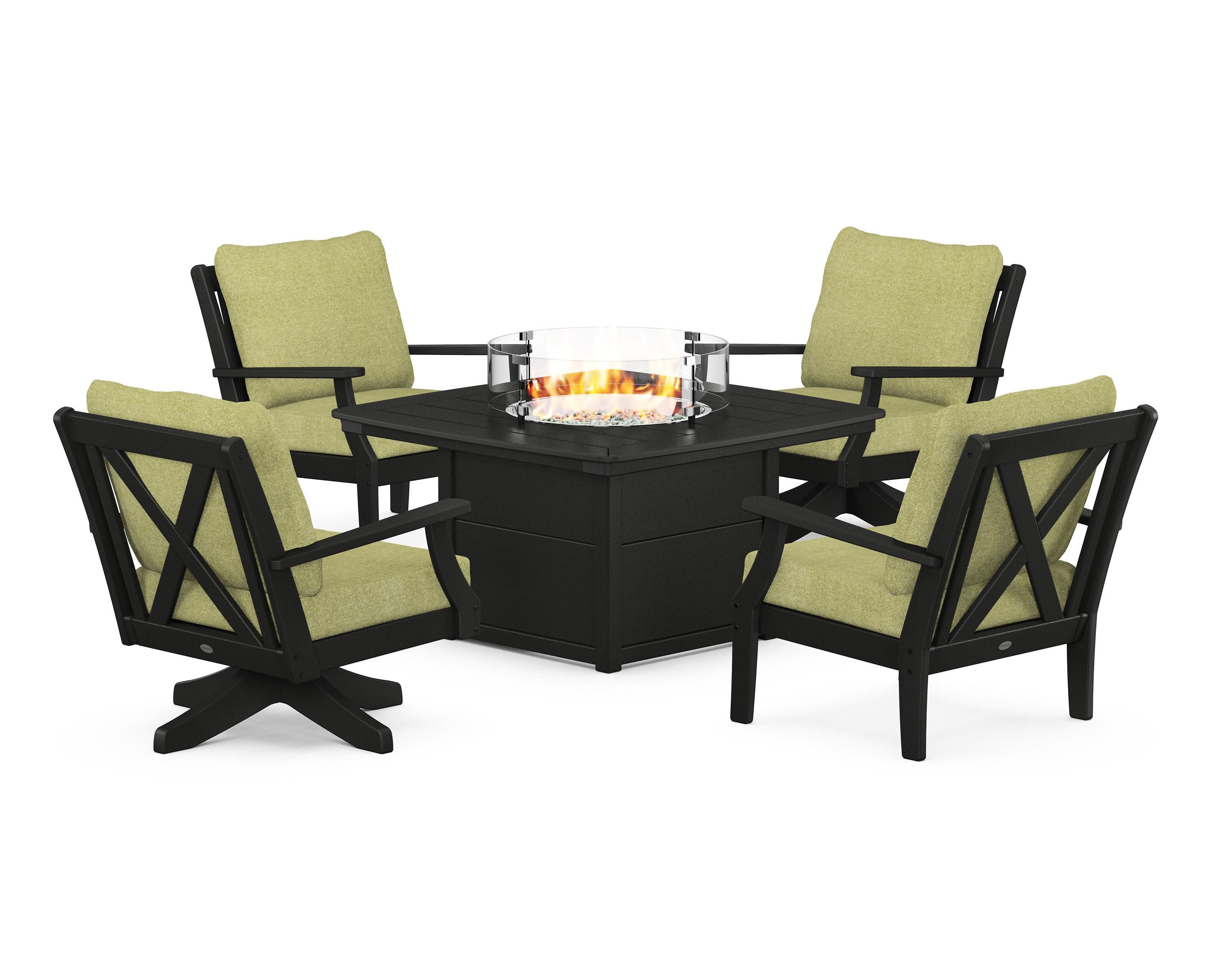 Braxton 5-Piece Deep Seating Set with Fire Table in Black / Chartreuse Boucle