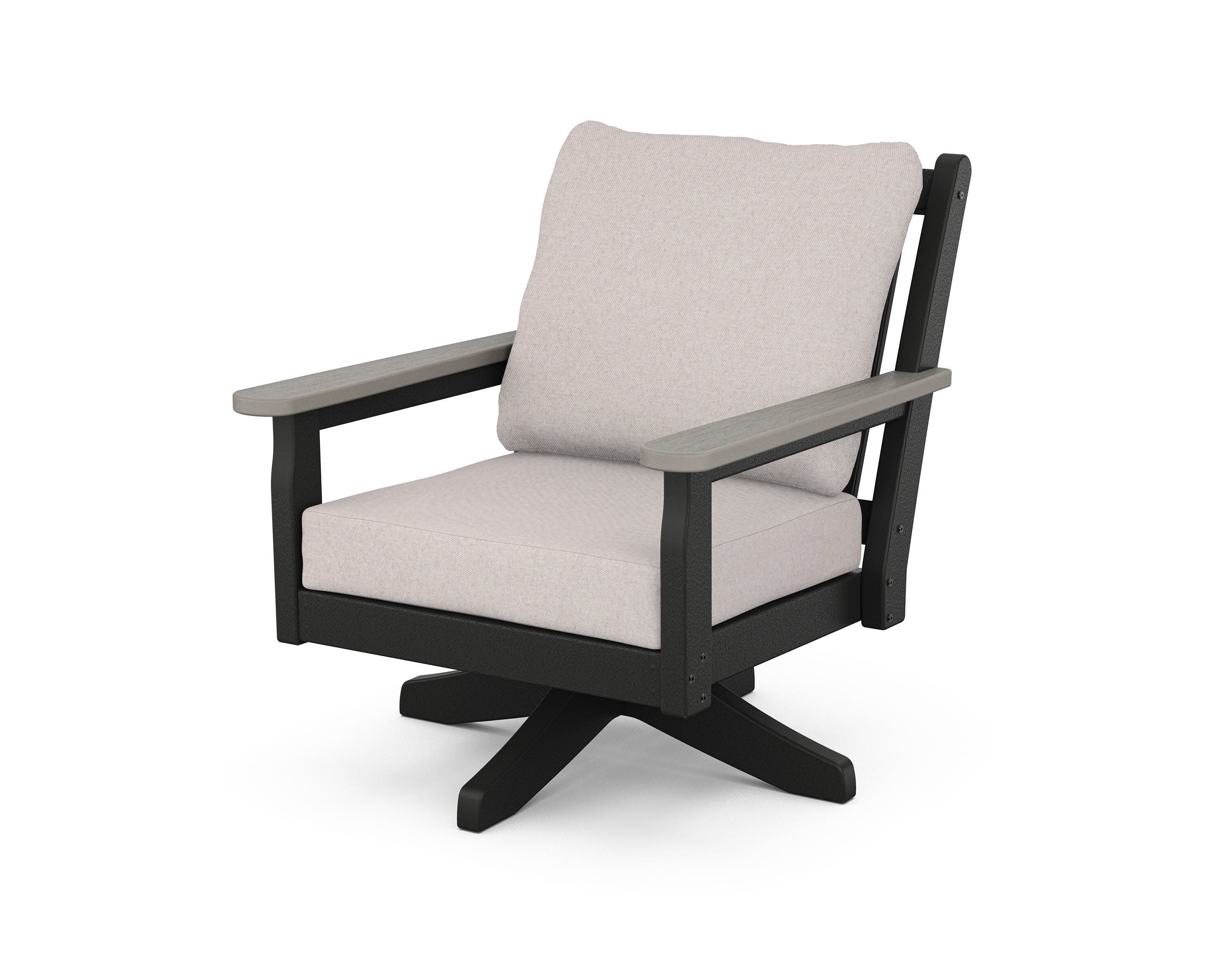 Chippendale Deep Seating Swivel Chair in Black / Driftwood / Dune Burlap