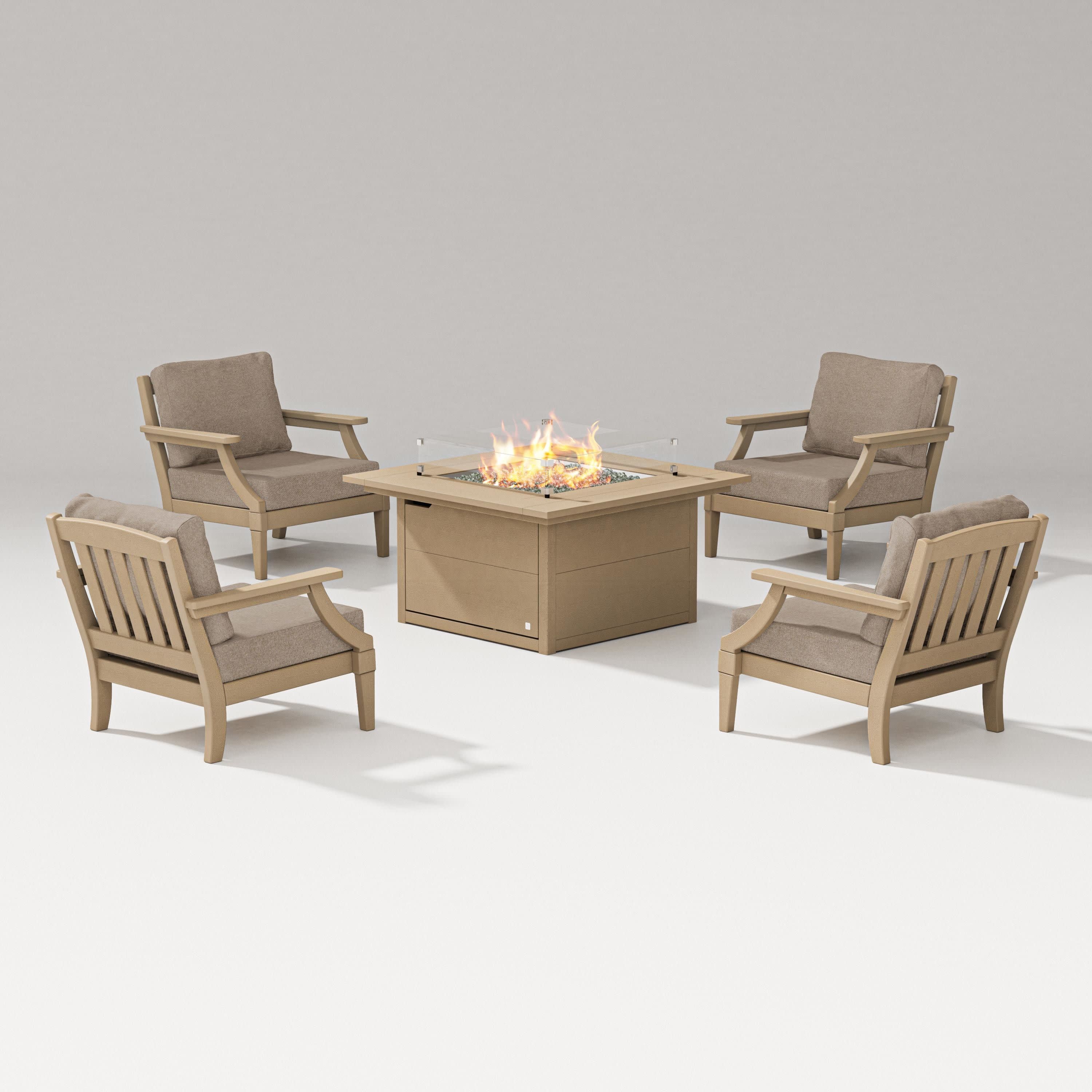 Estate 5-Piece Lounge Fire Table Set in Vintage Sahara / Spiced Burlap