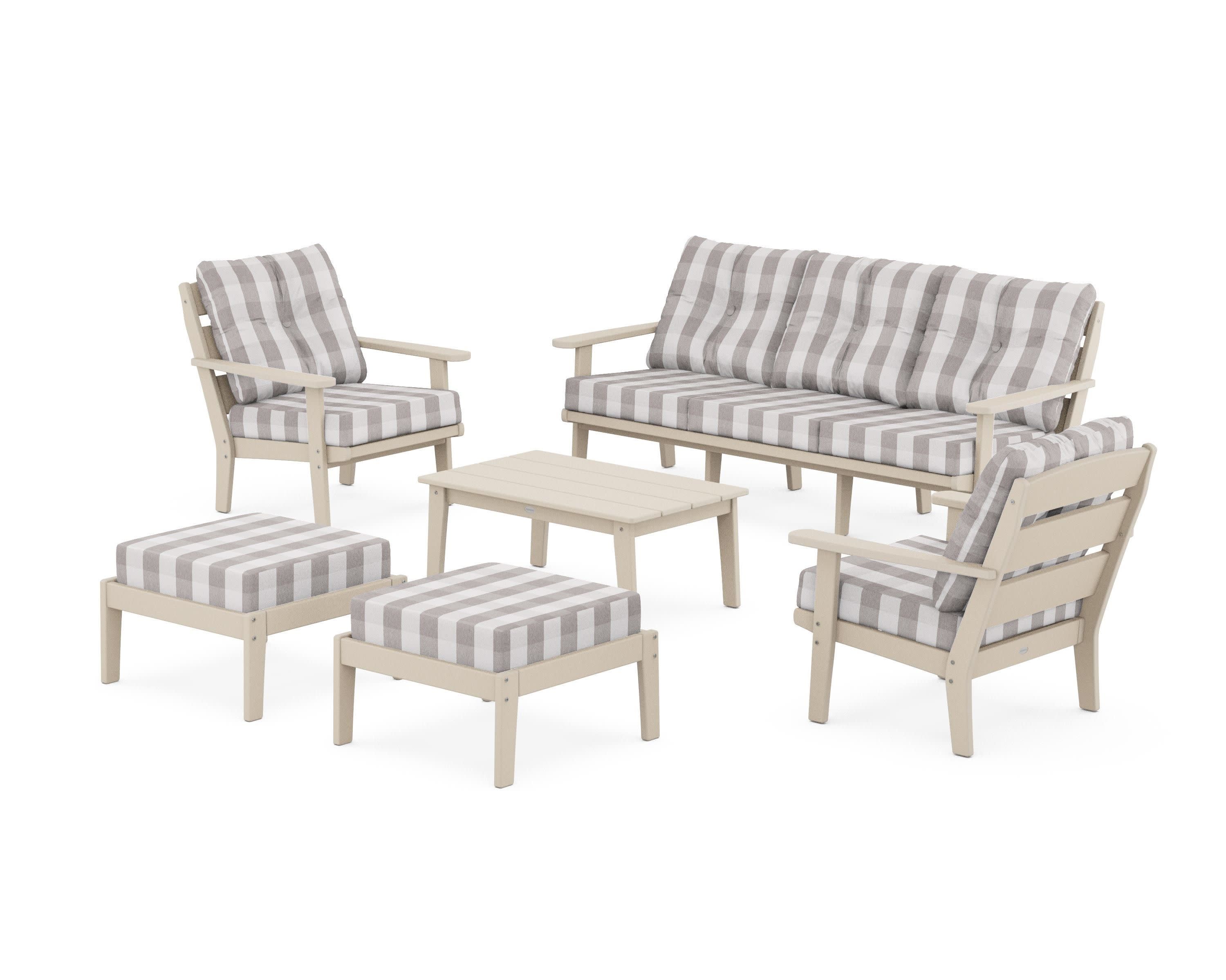 Lakeside 6-Piece Lounge Sofa Set in Sand / Buffalo Plaid Grey Mist