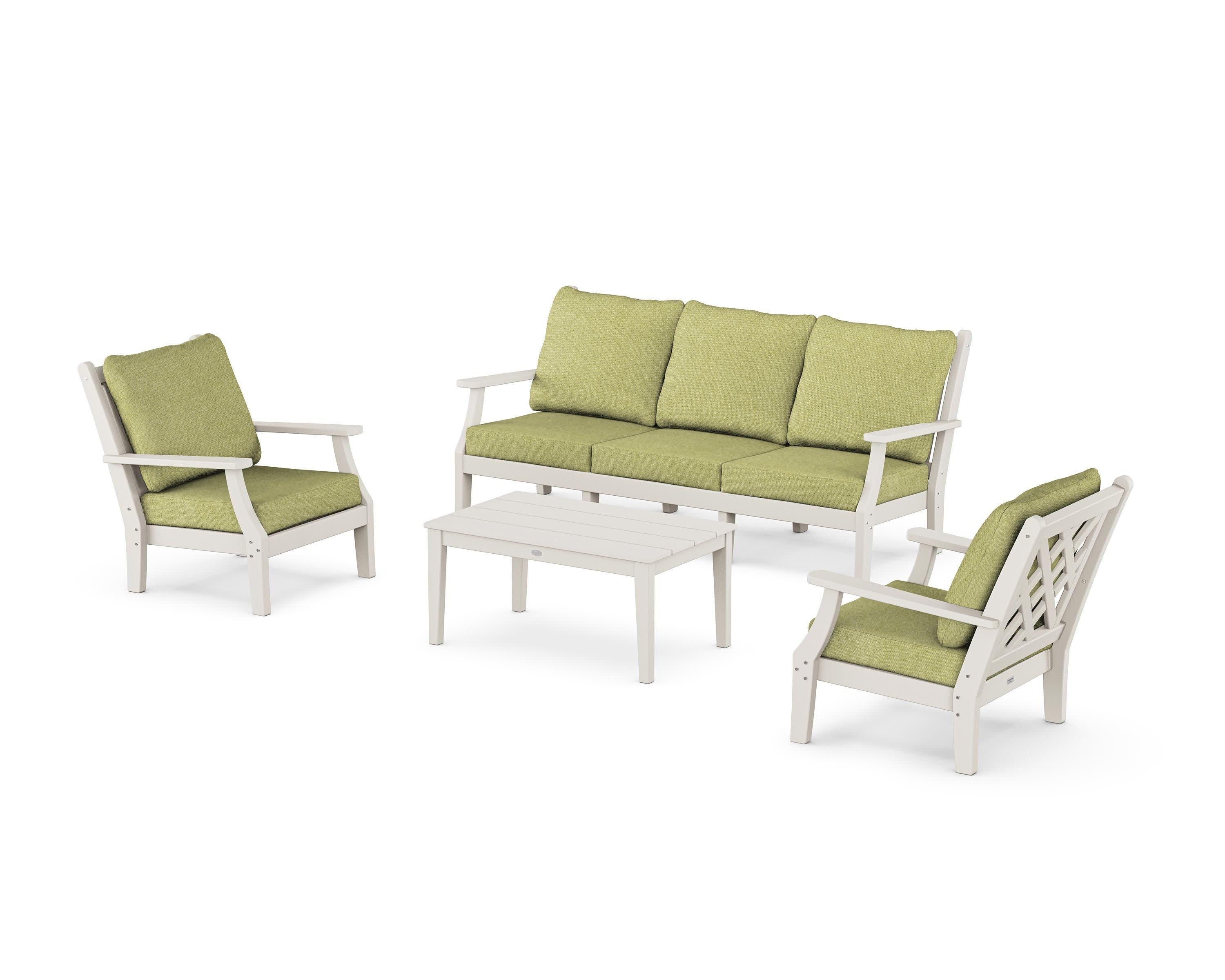 Wovendale 4-Piece Deep Seating Set with Sofa in Sand / Chartreuse Boucle