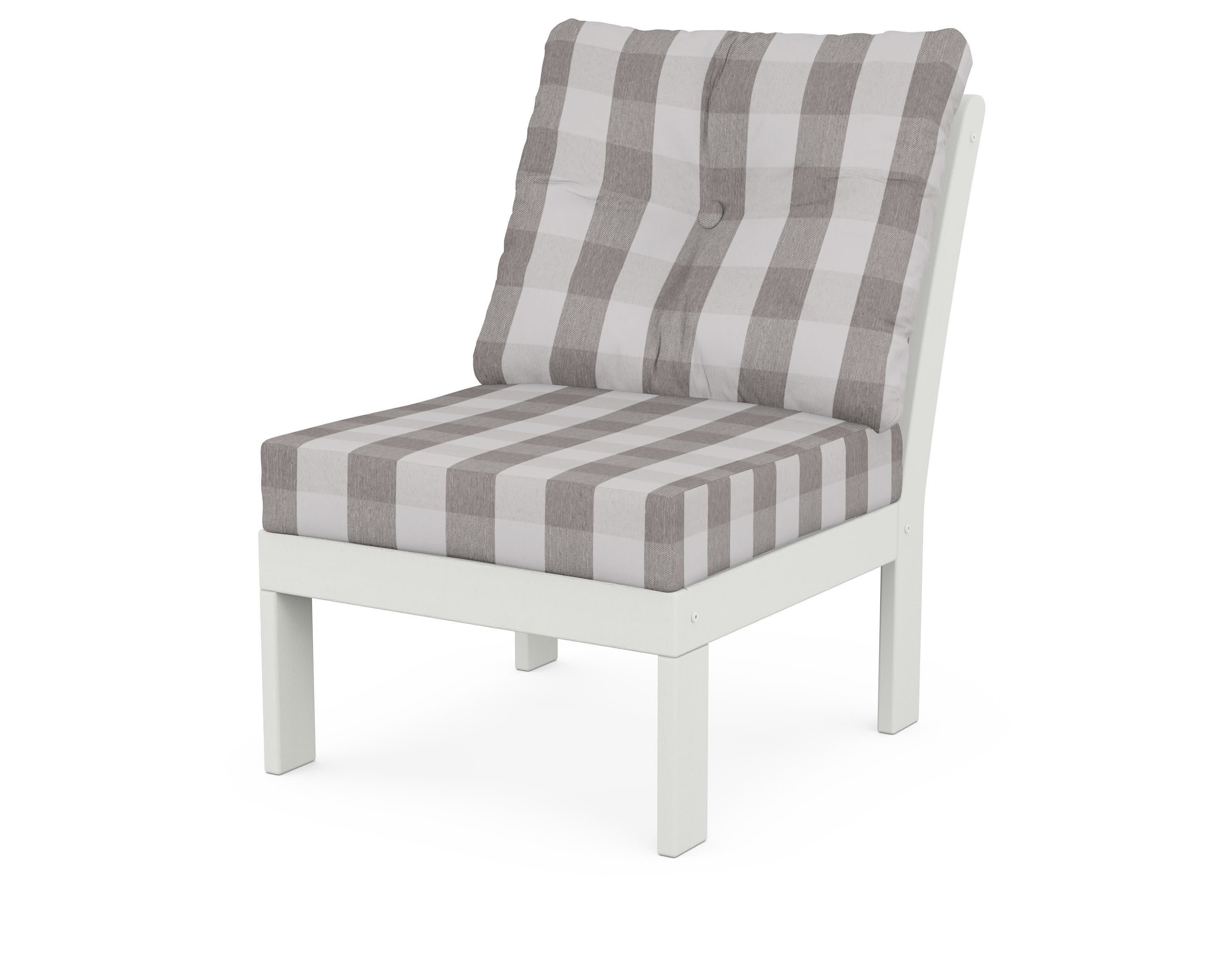 Vineyard Modular Armless Chair in Vintage White / Buffalo Plaid Grey Mist