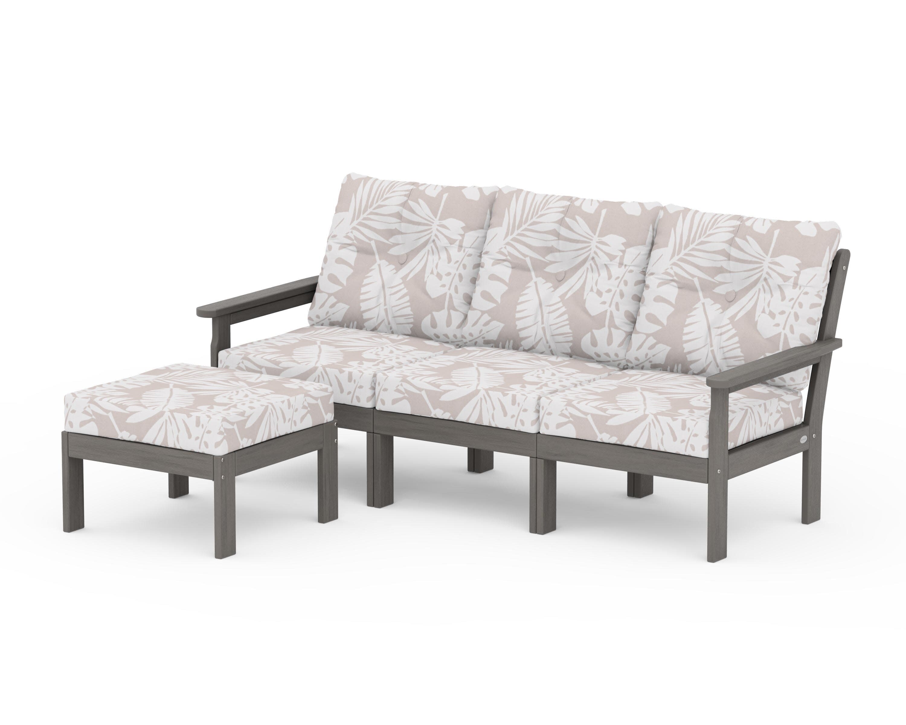 Vineyard 4-Piece Sectional with Ottoman in Driftwood / Leaf Dune Burlap