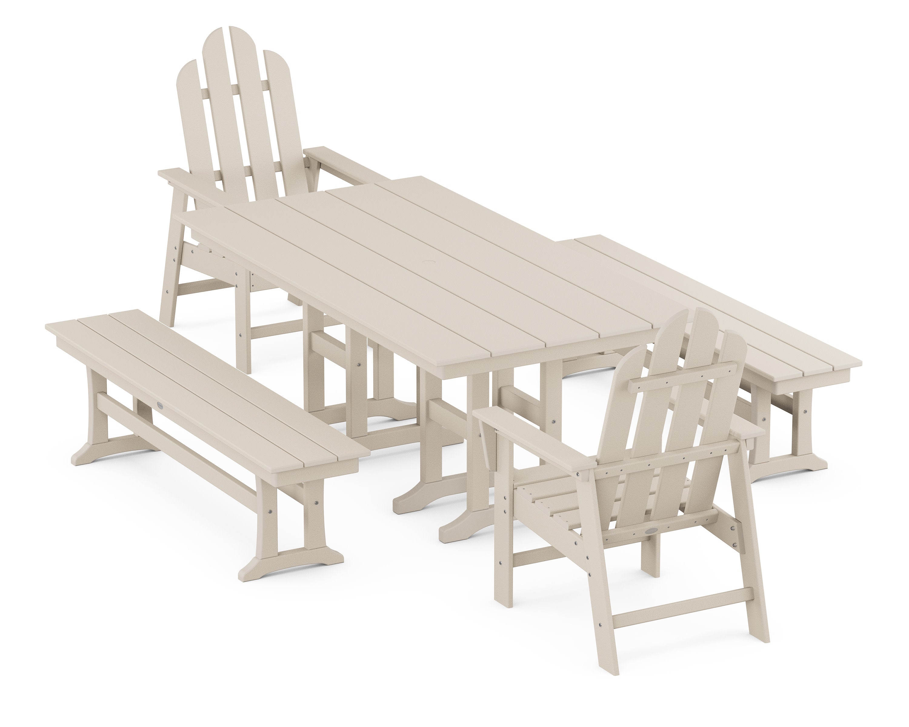 Long Island 5-Piece Farmhouse Dining Set with Benches in Sand