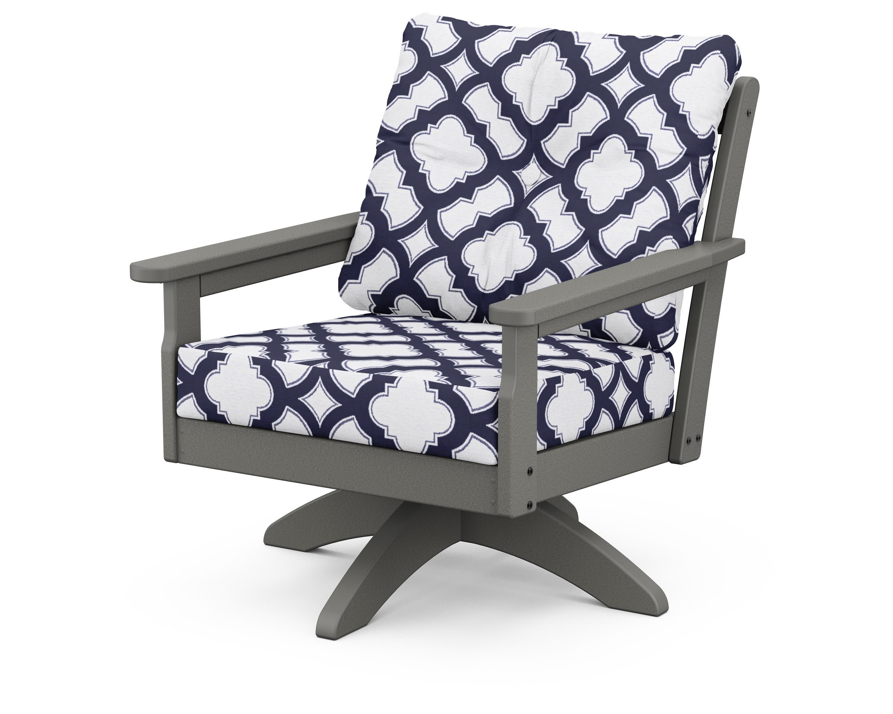 Vineyard Deep Seating Swivel Chair in Slate Grey / Trellis Navy
