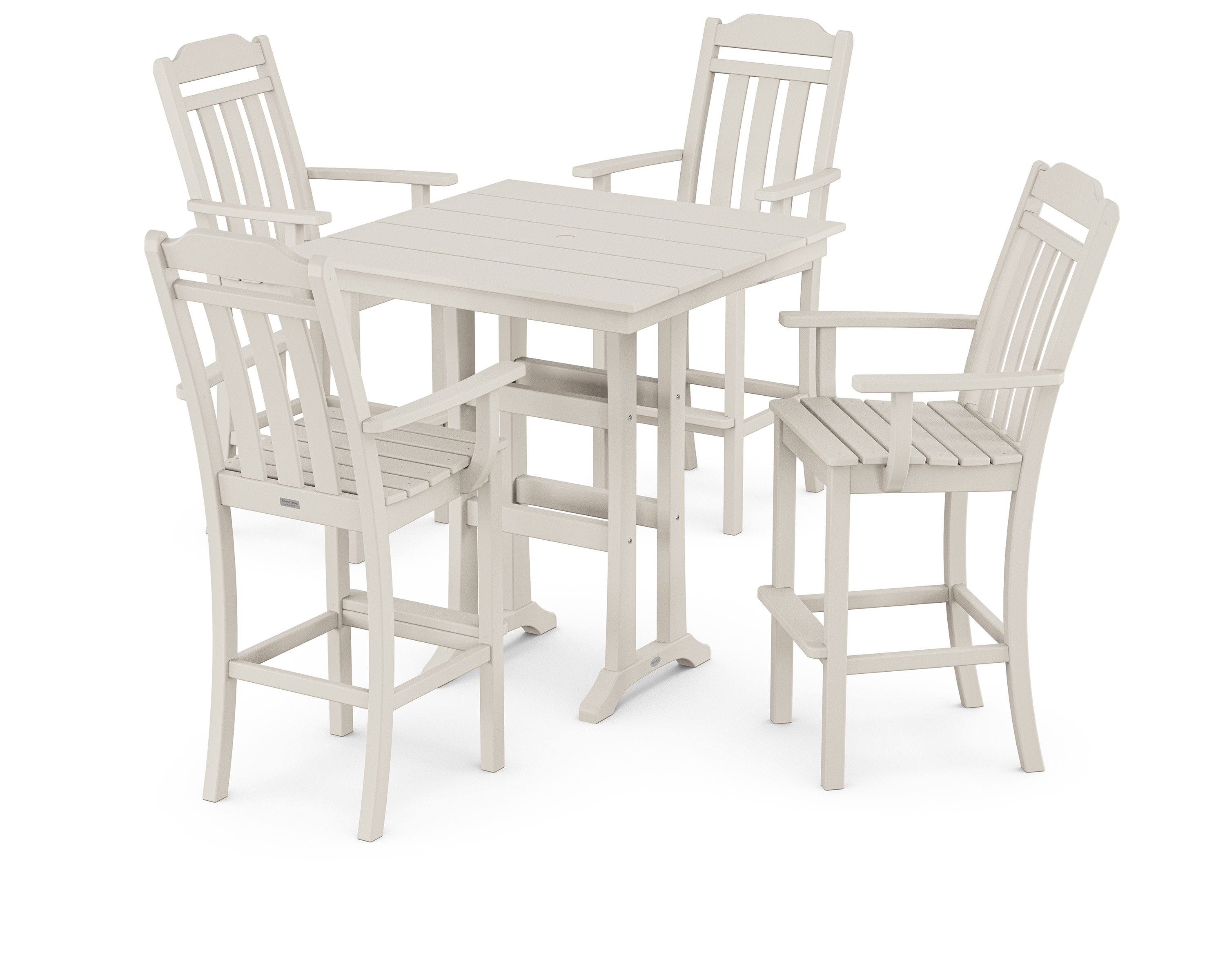 Cottage 5-Piece Farmhouse Bar Set with Trestle Legs in Sand