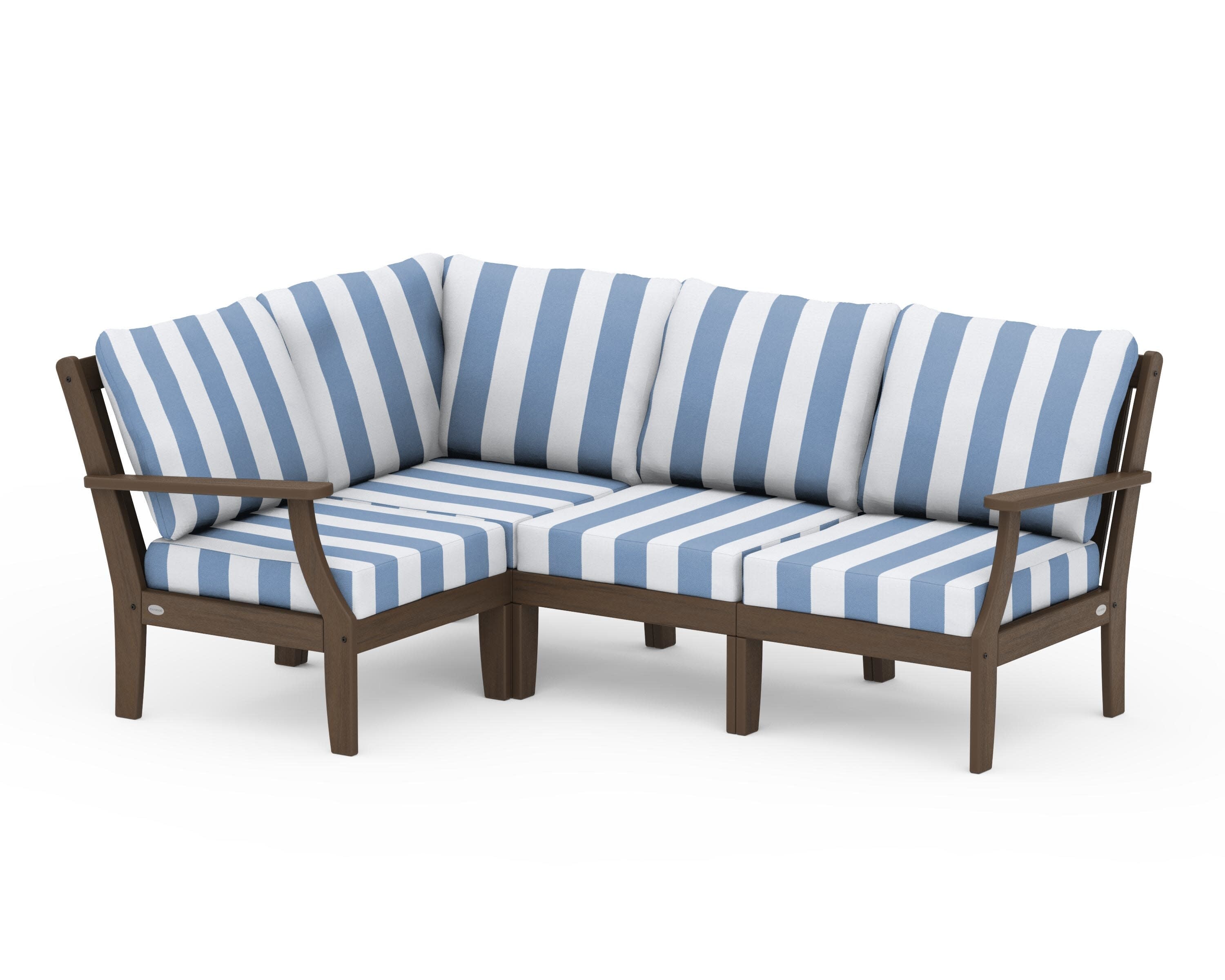 Braxton Modular 4-Piece Deep Seating Set in Kona / Cabana Stripe Sky Blue