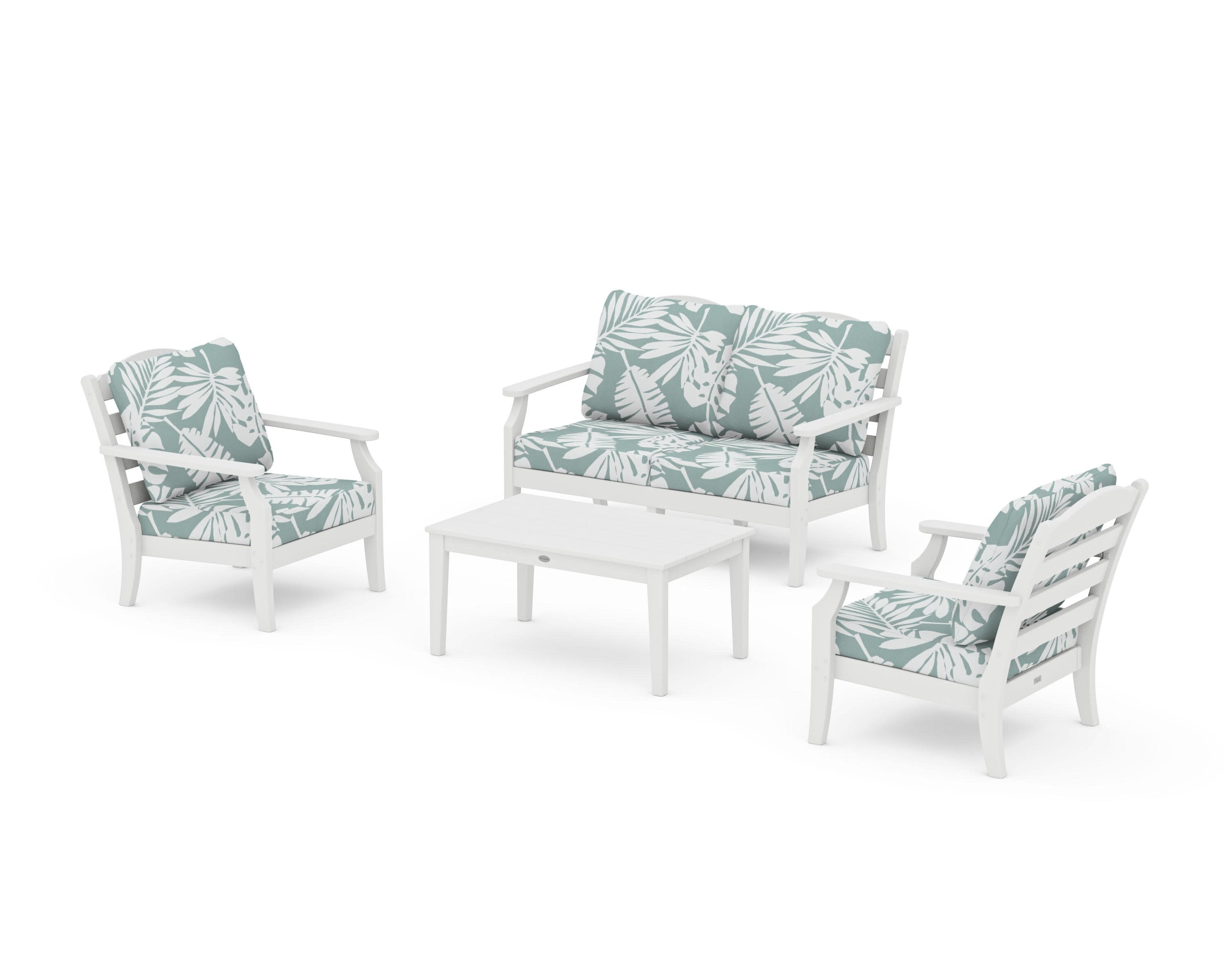 Savannah 4-Piece Deep Seating Set with Loveseat in White / Leaf Glacier Spa