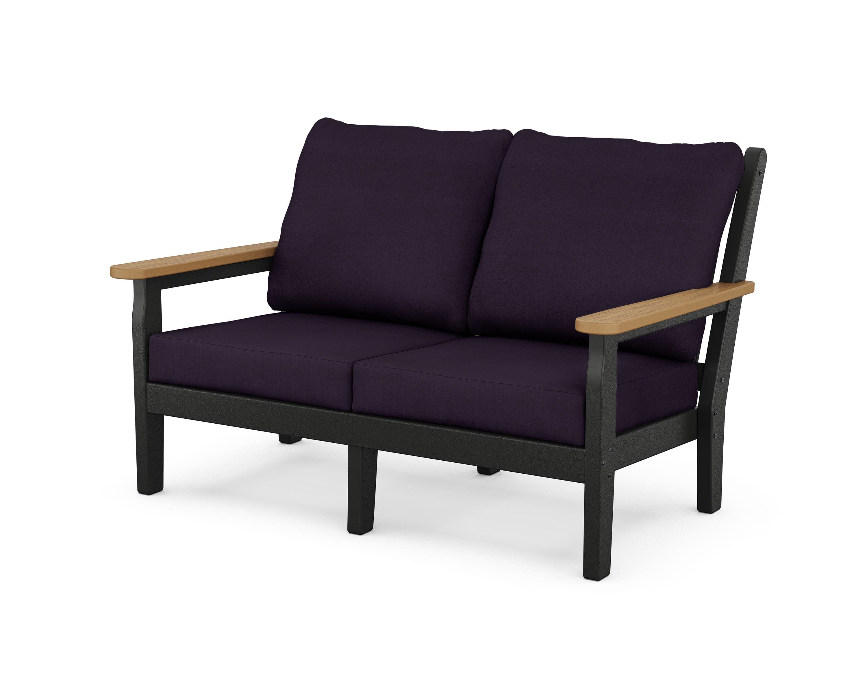 Chippendale Deep Seating Loveseat in Black / Natural / Navy Linen