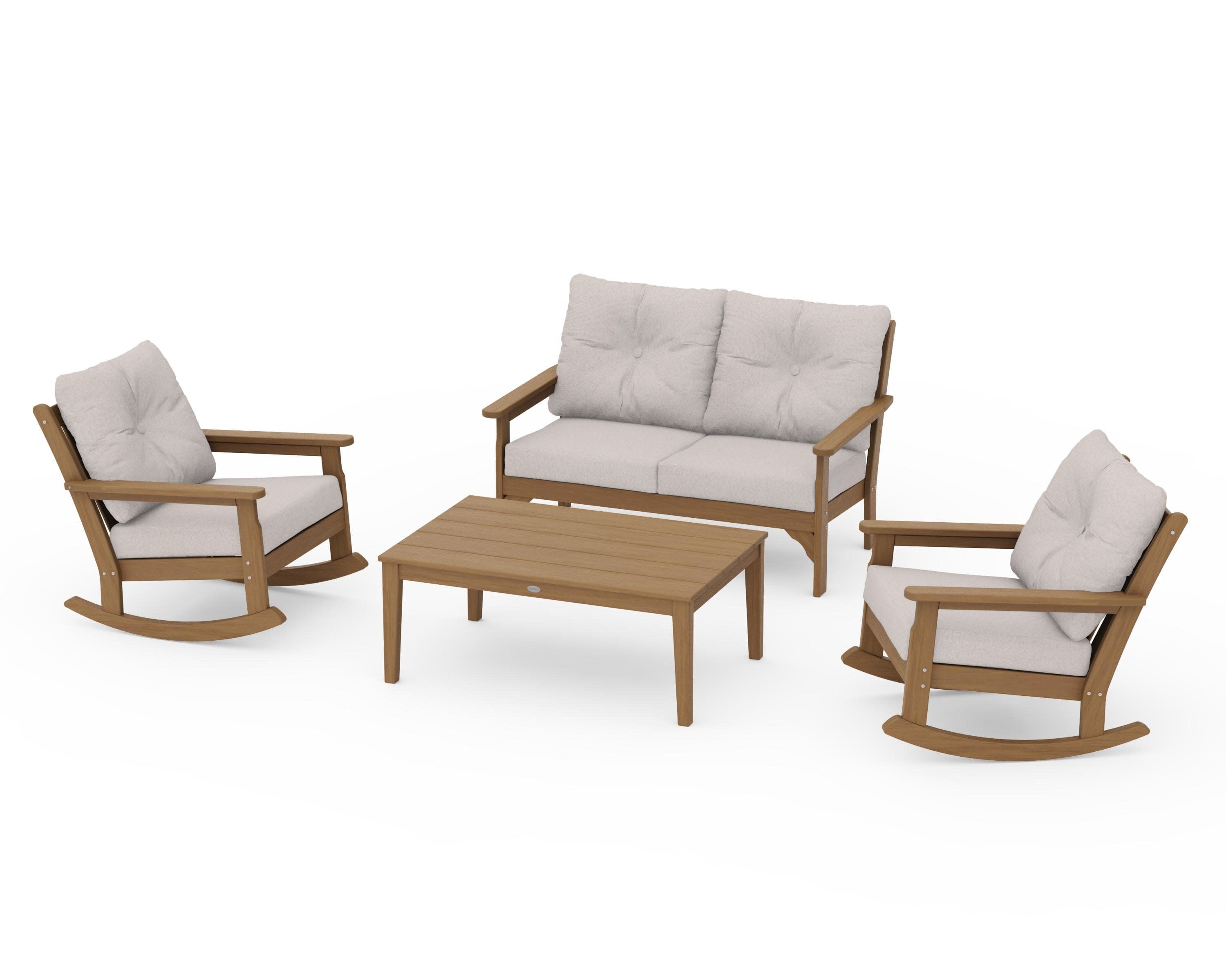 Vineyard 4-Piece Deep Seating Rocking Chair Set in Natural / Dune Burlap
