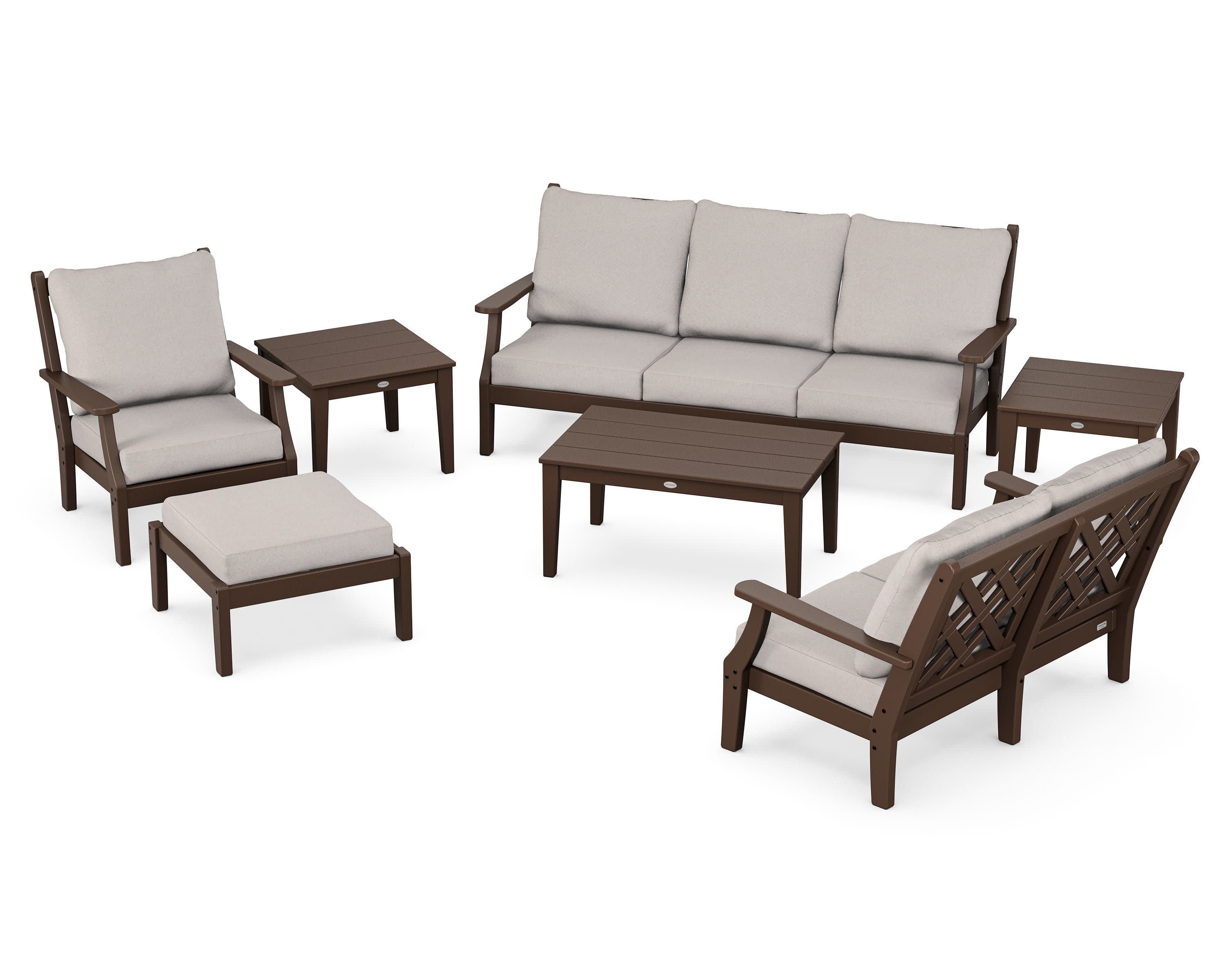 Wovendale 7-Piece Deep Seating Set in Mahogany / Dune Burlap