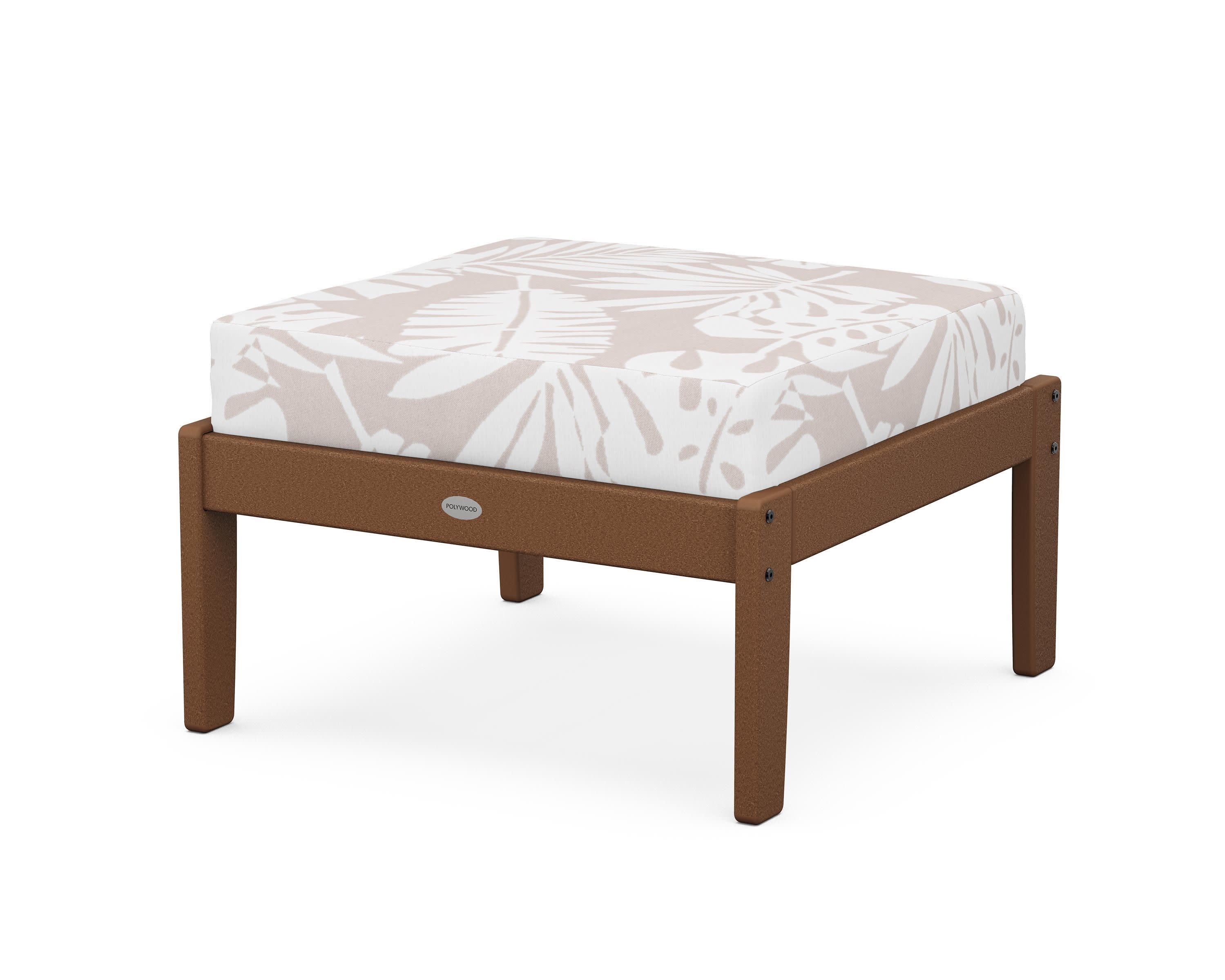 Braxton Deep Seating Ottoman in Teak / Leaf Dune Burlap