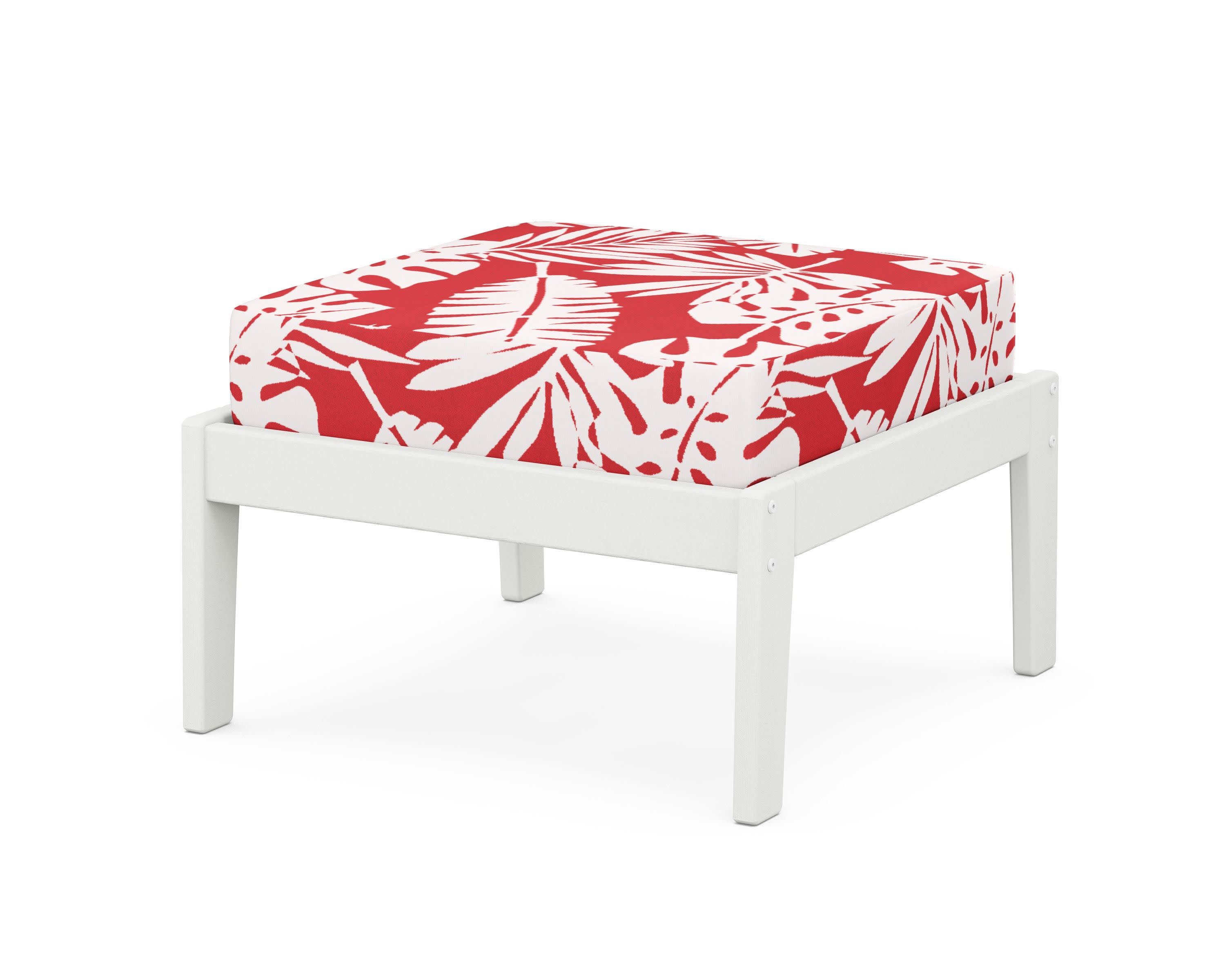 Deep Seating Ottoman in Vintage White / Leaf Crimson